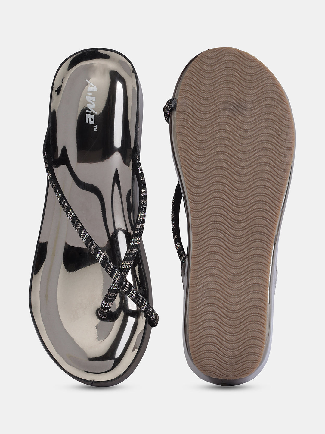 Aiwie Womens Wedge Heel Slip-On Sandals with Shimmering Straps Ð Stylish Platform Footwear for Party, Ethnic, and Festive Wear Heel Size : 2 Inches