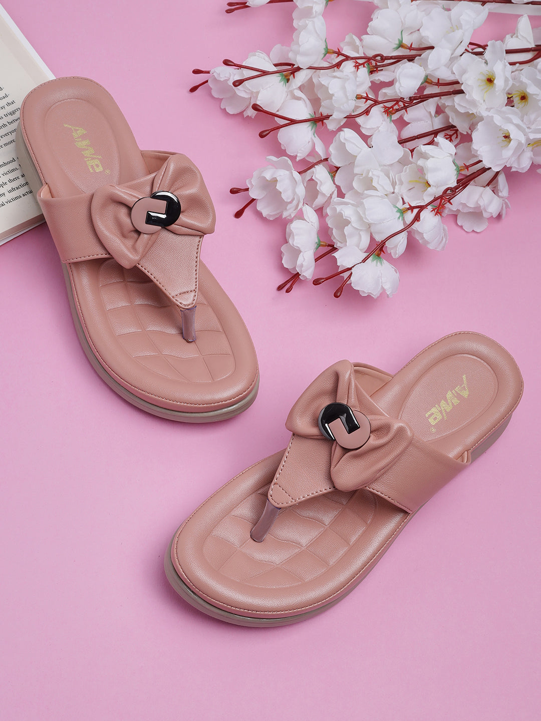 Womens Bow Knot Slip-On Sandals | Stylish Casual Flats with Cushioned Sole Heel Size : 1.5 Inches