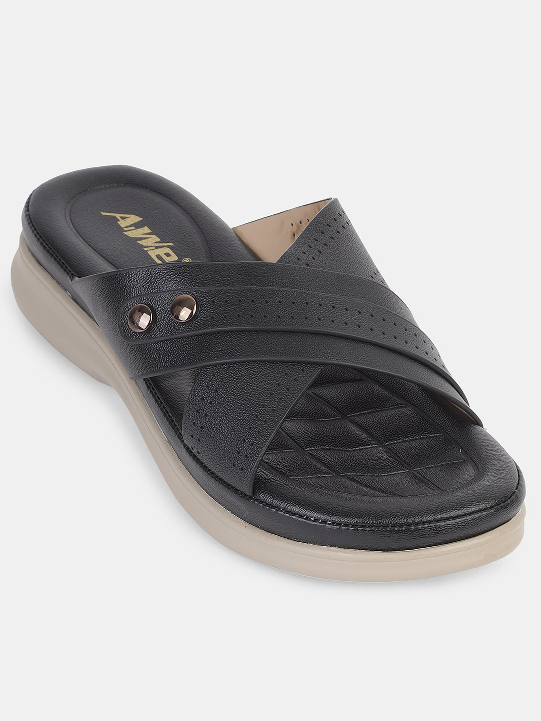 Women Comfort Cross-Strap Slip-On Sandals | Stylish Daily Wear Flats with Cushioned Sole Heel Size : 1.5 Inches