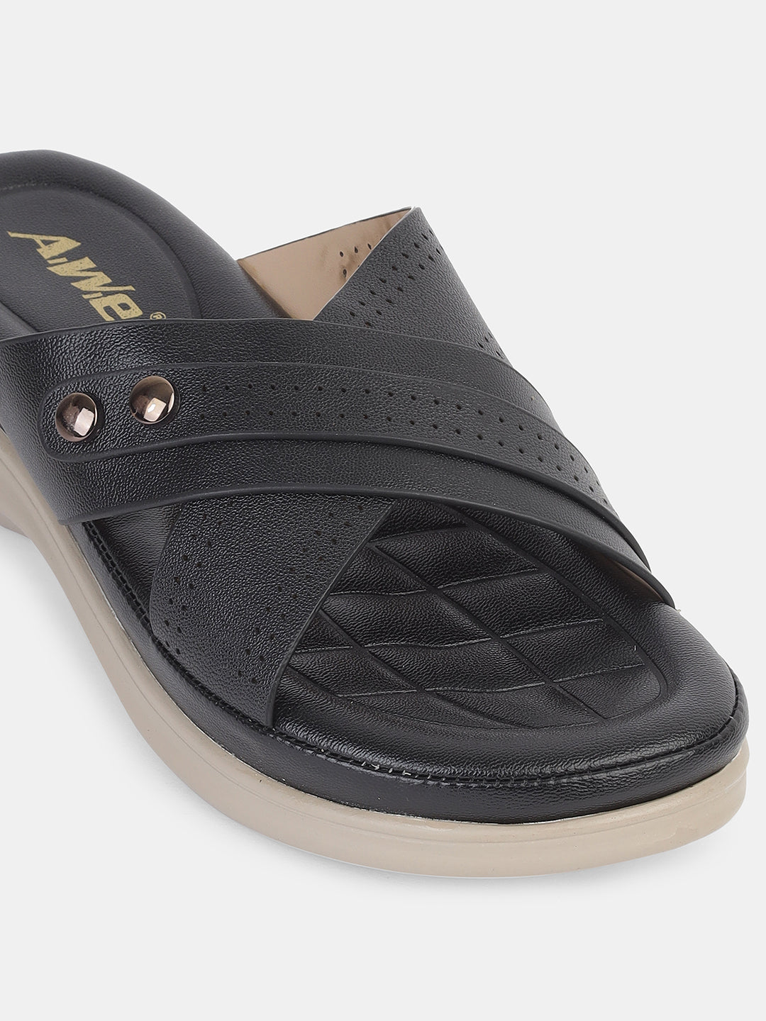 Women Comfort Cross-Strap Slip-On Sandals | Stylish Daily Wear Flats with Cushioned Sole Heel Size : 1.5 Inches