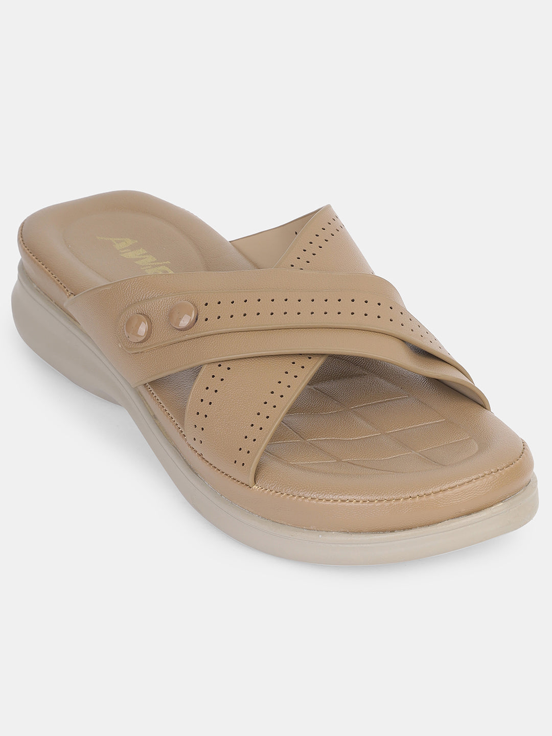 Women Comfort Cross-Strap Slip-On Sandals | Stylish Daily Wear Flats with Cushioned Sole Heel Size : 1.5 Inches