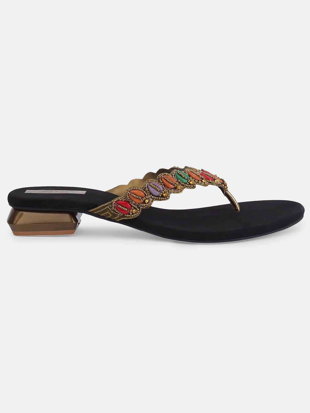 Aiwie Women's Embellished Slip-On Ethnic Sandals with Beaded Strap Ð Traditional Flat Footwear for Casual, Festive, and Occasion Wear