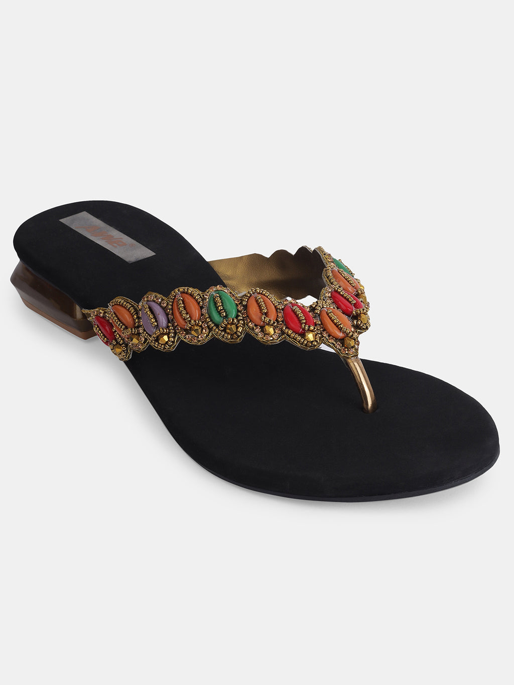 Aiwie Women's Embellished Slip-On Ethnic Sandals with Beaded Strap Ð Traditional Flat Footwear for Casual, Festive, and Occasion Wear