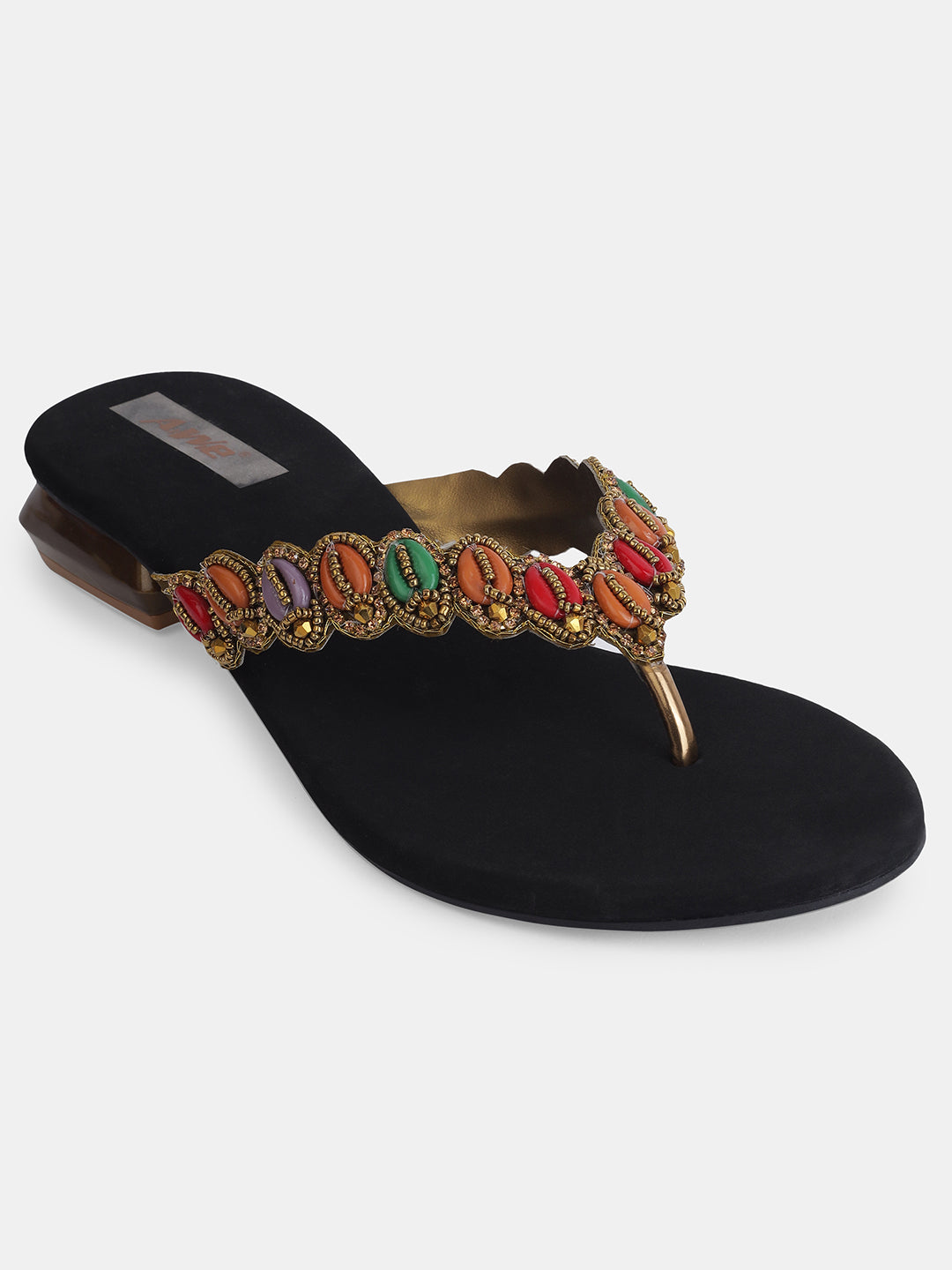Aiwie Women's Embellished Slip-On Ethnic Sandals with Beaded Strap Ð Traditional Flat Footwear for Casual, Festive, and Occasion Wear