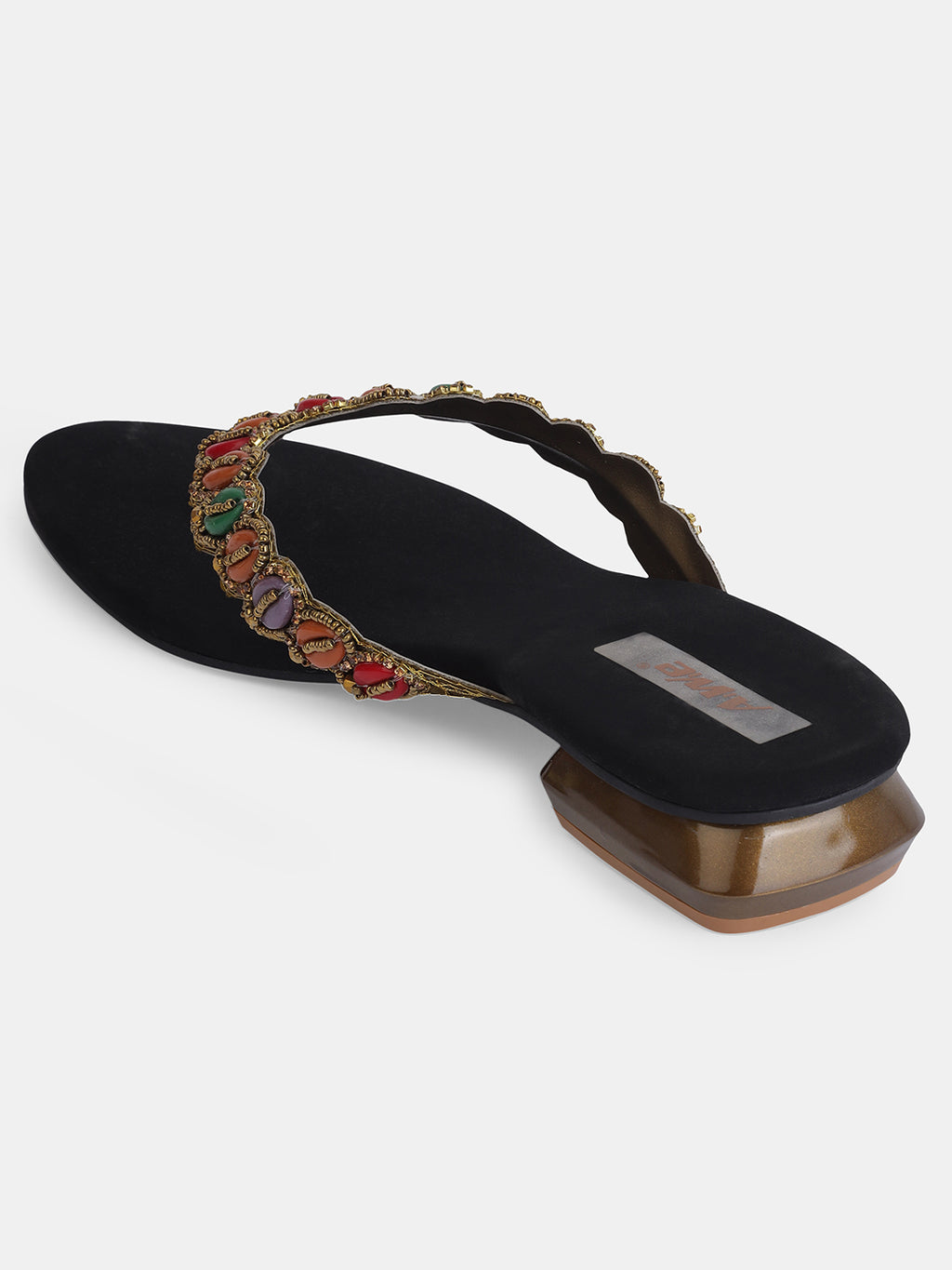 Aiwie Women's Embellished Slip-On Ethnic Sandals with Beaded Strap Ð Traditional Flat Footwear for Casual, Festive, and Occasion Wear