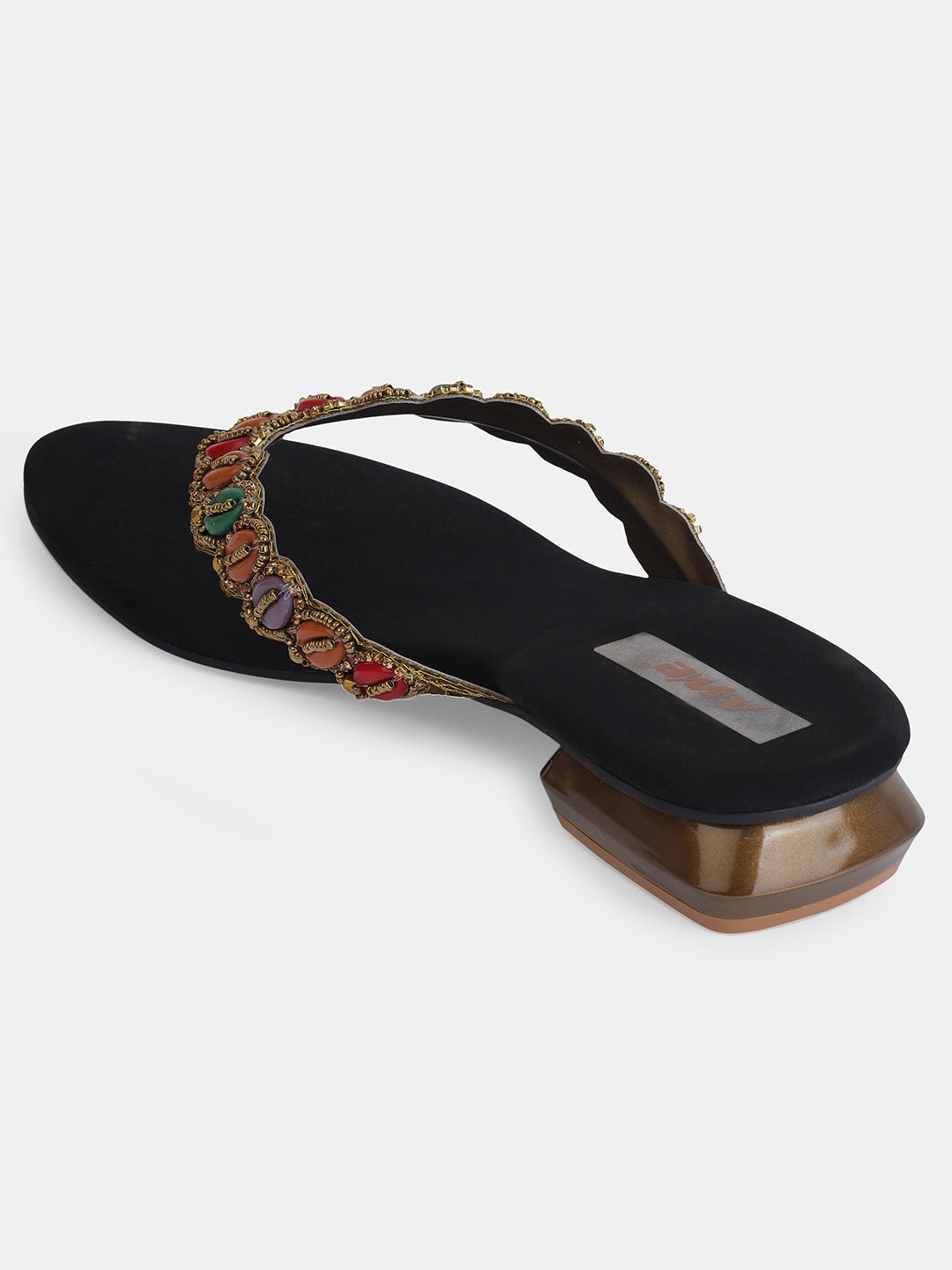 Aiwie Women's Embellished Slip-On Ethnic Sandals with Beaded Strap Ð Traditional Flat Footwear for Casual, Festive, and Occasion Wear