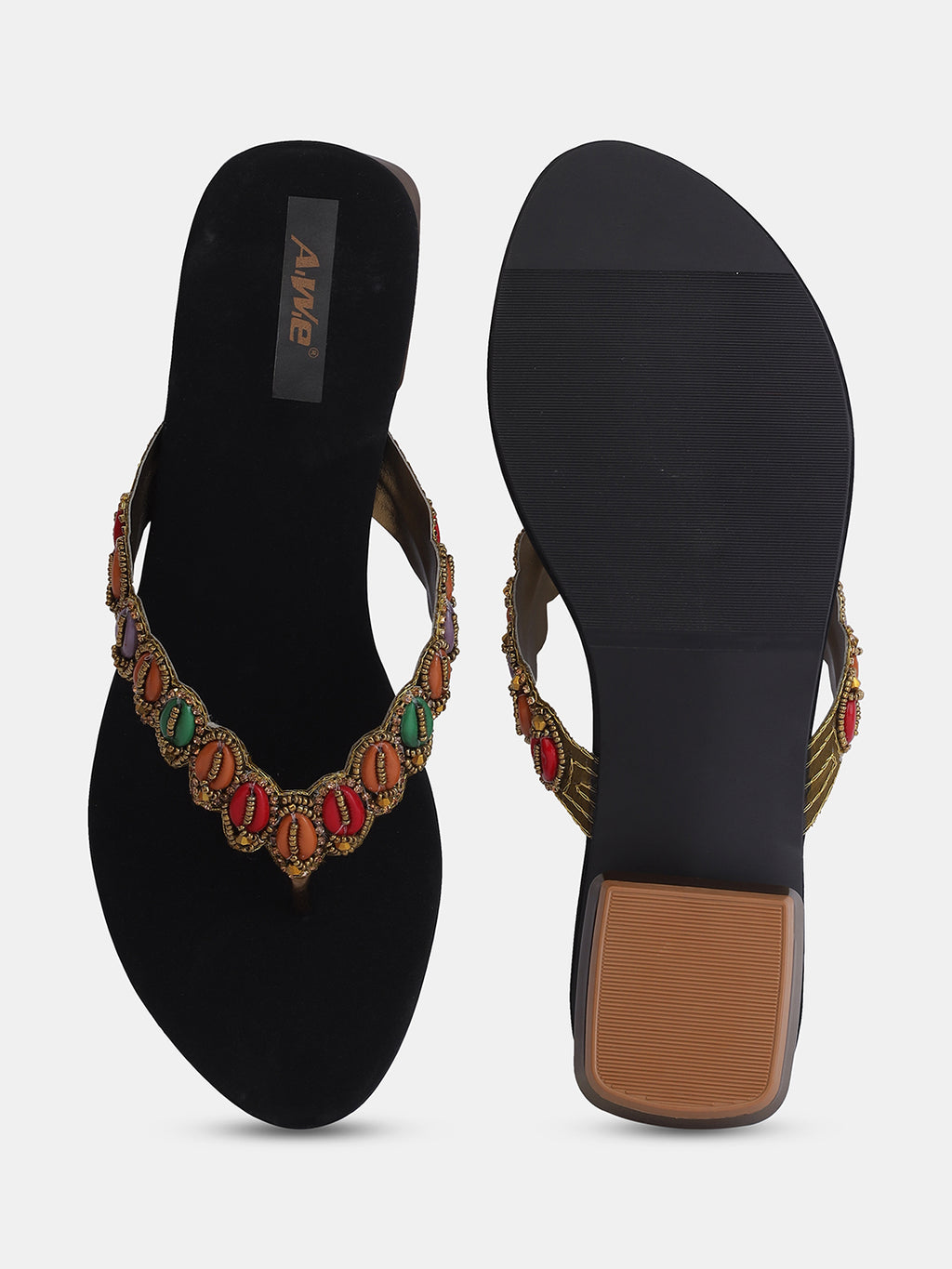 Aiwie Women's Embellished Slip-On Ethnic Sandals with Beaded Strap Ð Traditional Flat Footwear for Casual, Festive, and Occasion Wear
