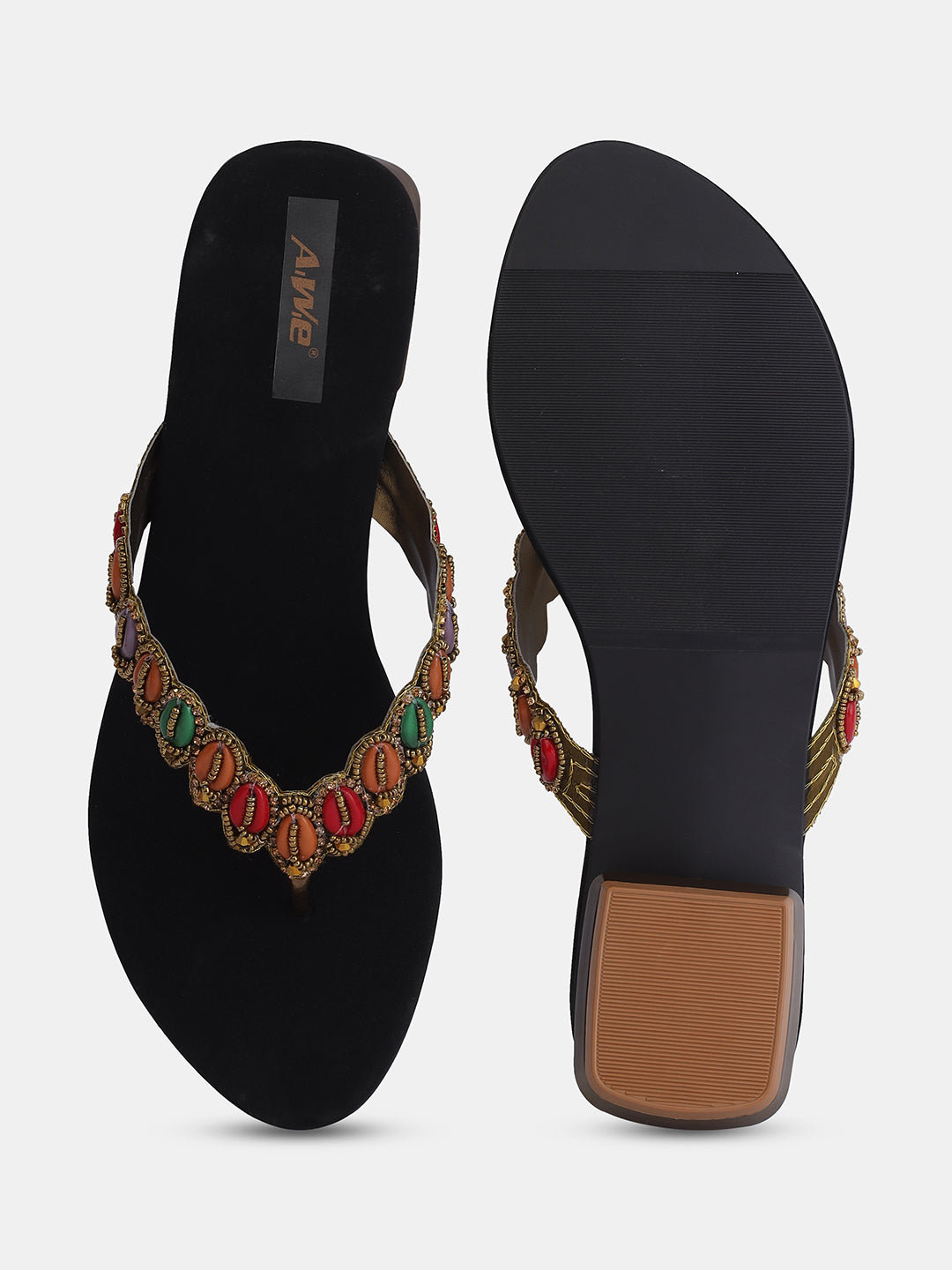 Aiwie Women's Embellished Slip-On Ethnic Sandals with Beaded Strap Ð Traditional Flat Footwear for Casual, Festive, and Occasion Wear