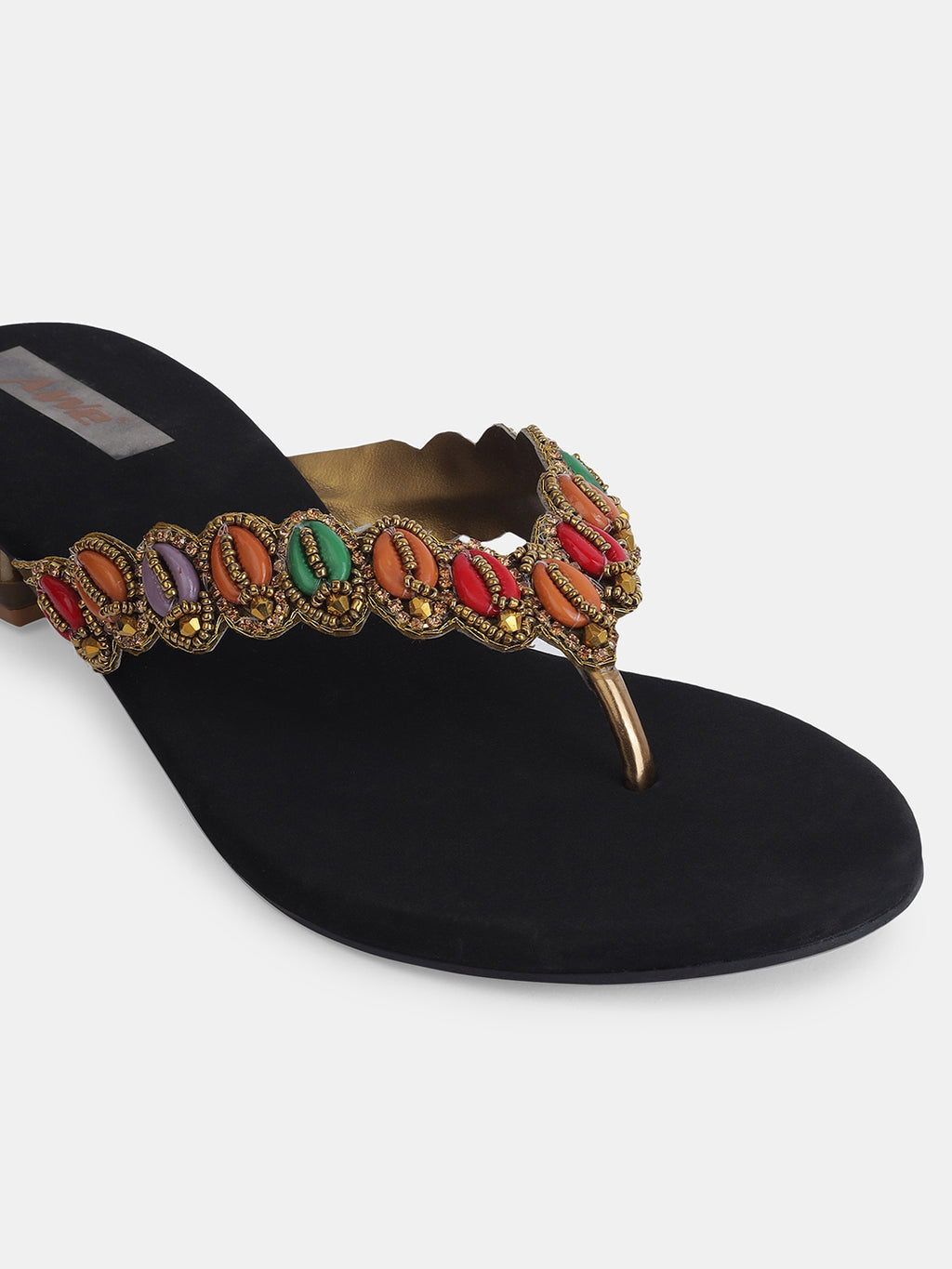 Aiwie Women's Embellished Slip-On Ethnic Sandals with Beaded Strap Ð Traditional Flat Footwear for Casual, Festive, and Occasion Wear
