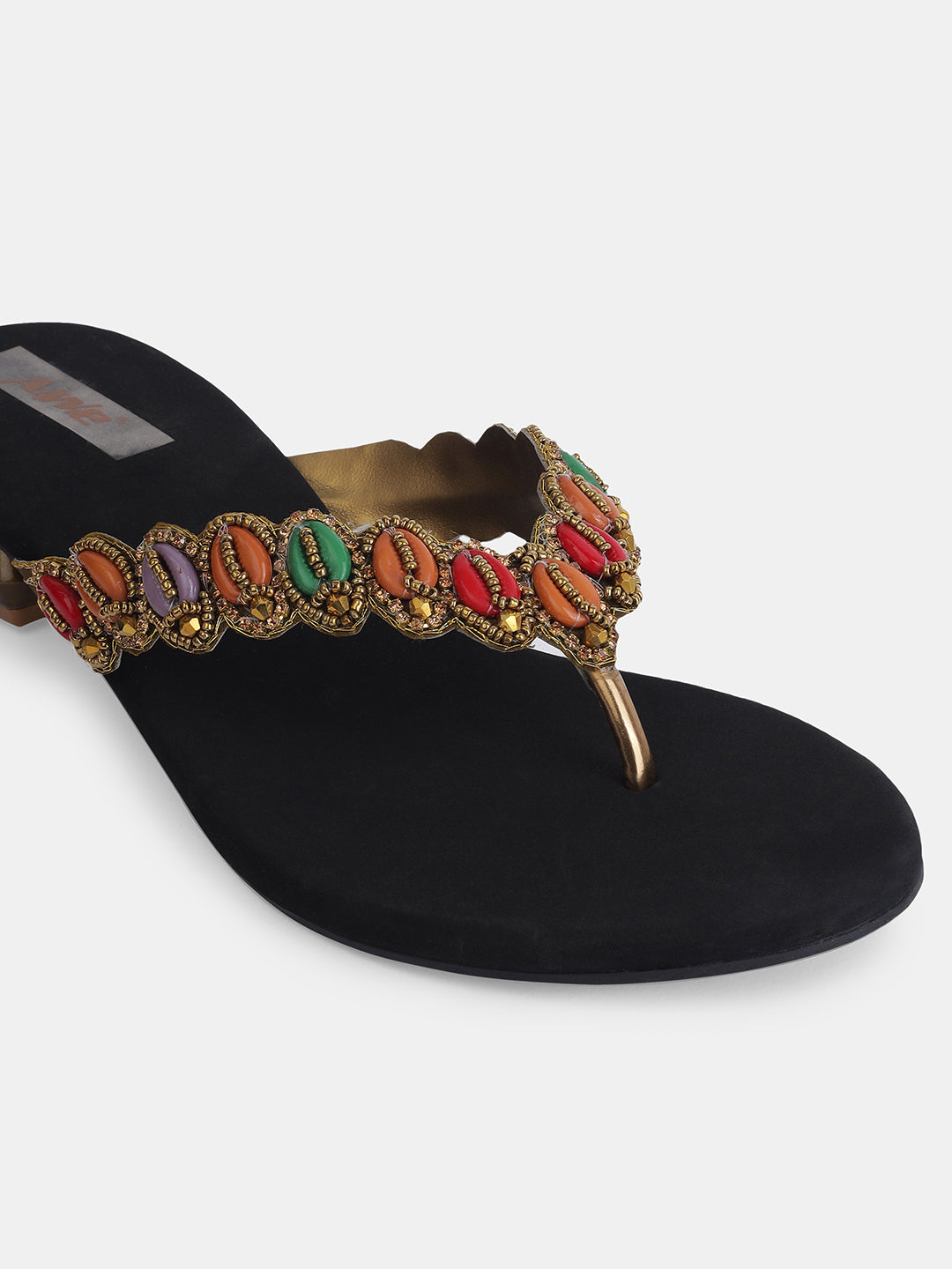 Aiwie Women's Embellished Slip-On Ethnic Sandals with Beaded Strap Ð Traditional Flat Footwear for Casual, Festive, and Occasion Wear
