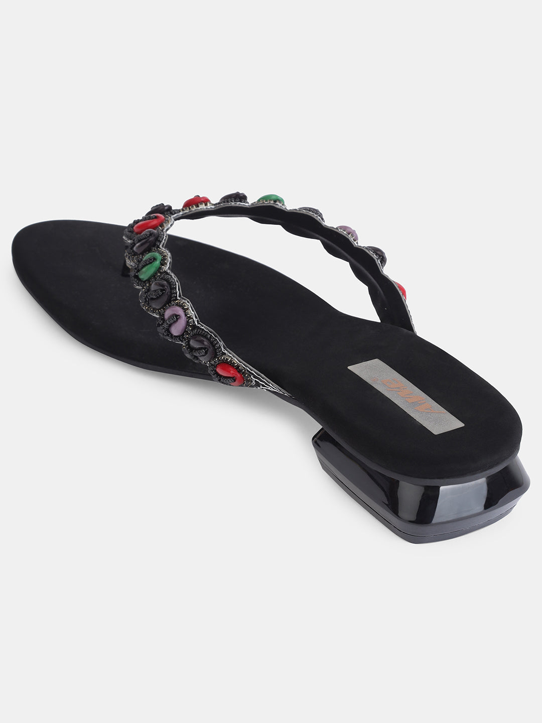 Aiwie Women's Embellished Slip-On Ethnic Sandals with Beaded Strap Ð Traditional Flat Footwear for Casual, Festive, and Occasion Wear