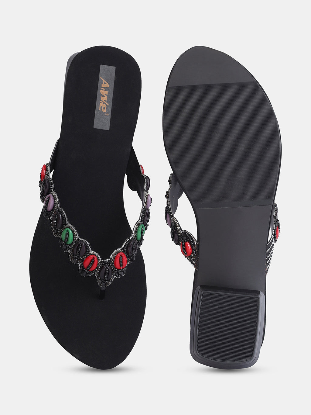 Aiwie Women's Embellished Slip-On Ethnic Sandals with Beaded Strap Ð Traditional Flat Footwear for Casual, Festive, and Occasion Wear