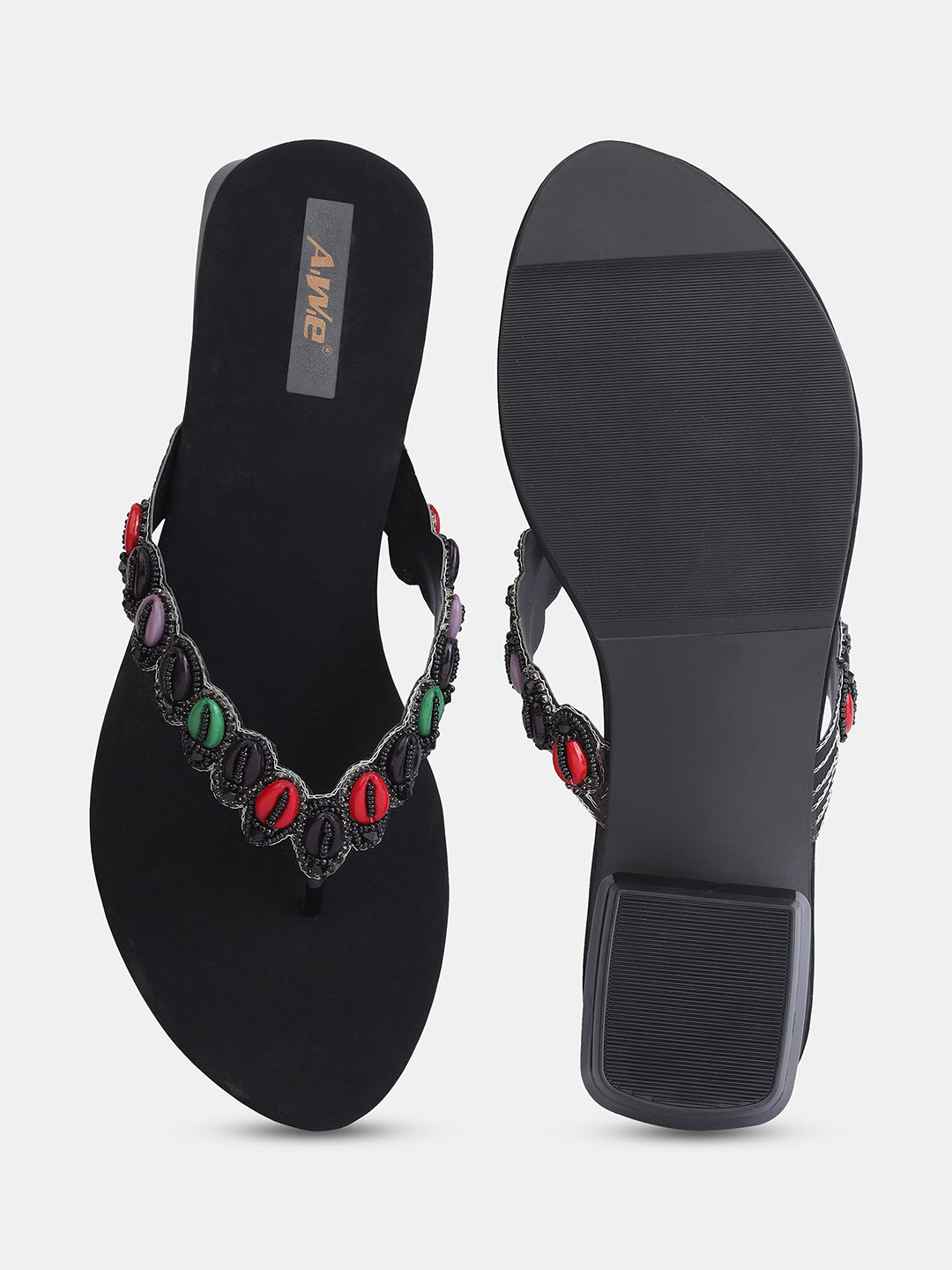 Aiwie Women's Embellished Slip-On Ethnic Sandals with Beaded Strap Ð Traditional Flat Footwear for Casual, Festive, and Occasion Wear