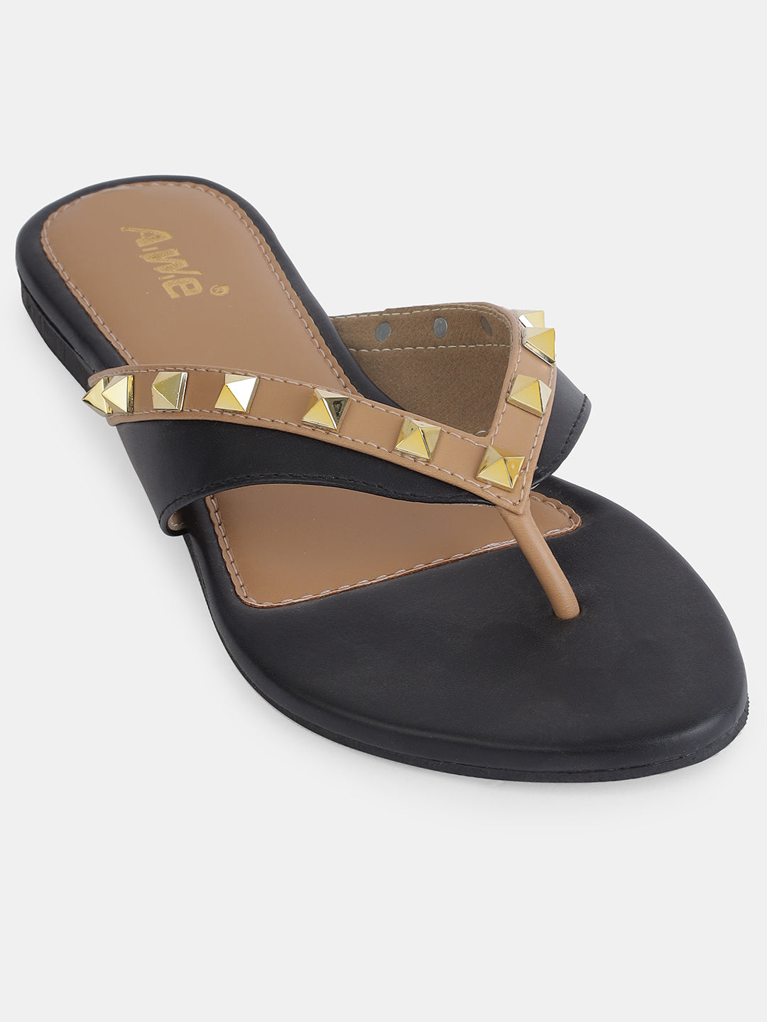 Aiwie Women's Studded Flat Slip-On Sandals with Toe Ring and Cushioned Footbed Ð Stylish Daily and Party Wear Footwear
