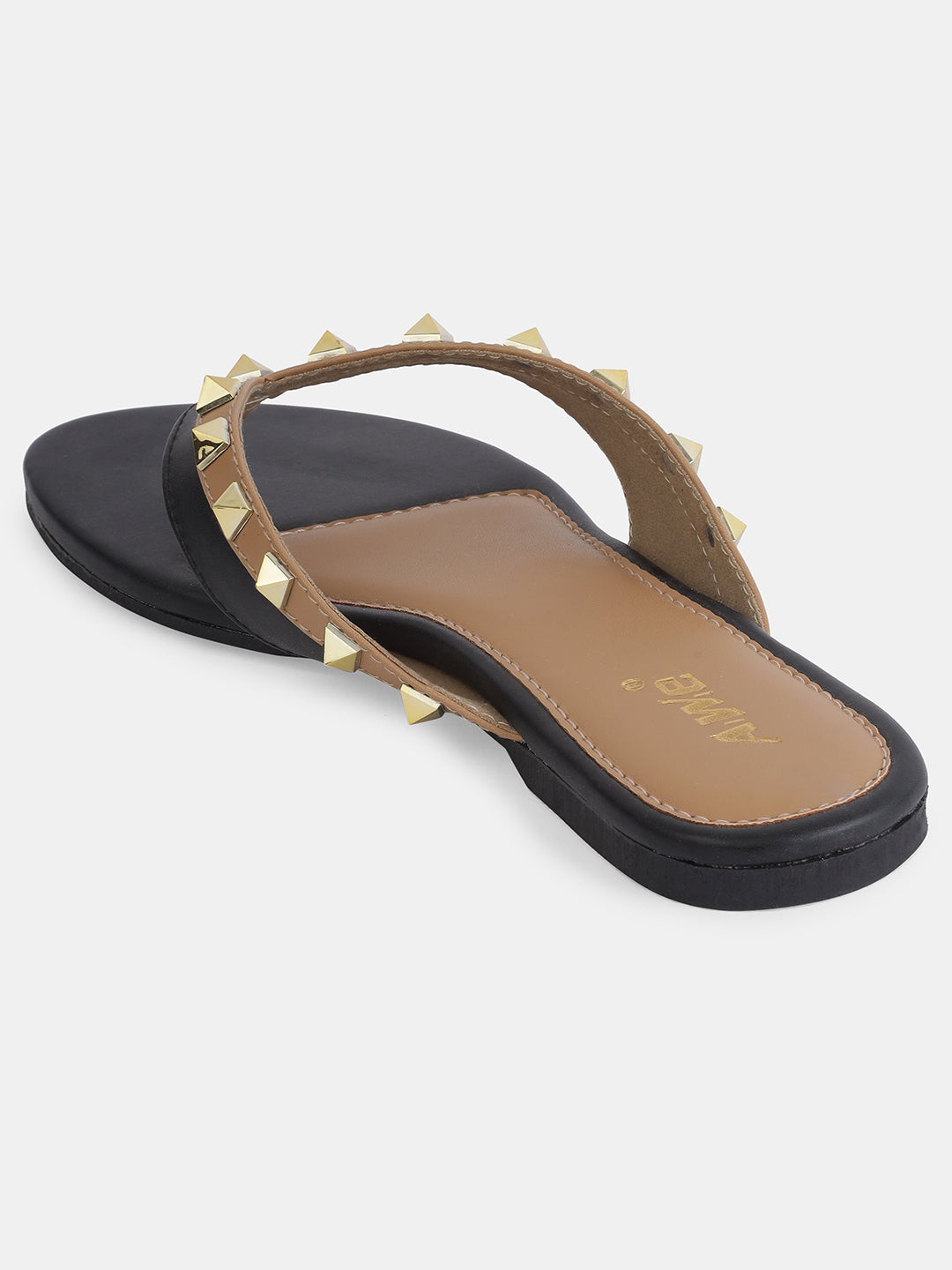 Aiwie Women's Studded Flat Slip-On Sandals with Toe Ring and Cushioned Footbed Ð Stylish Daily and Party Wear Footwear