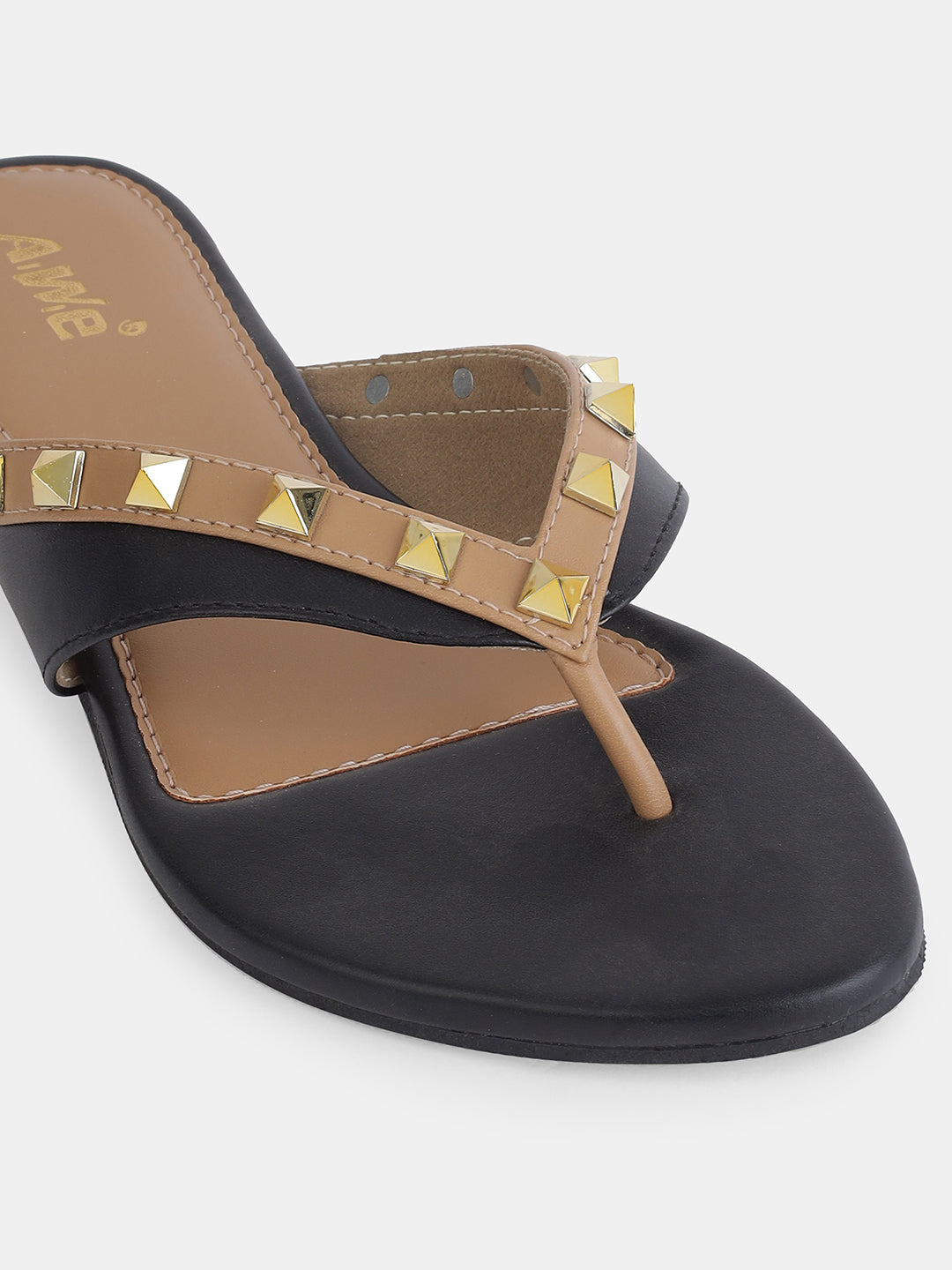 Aiwie Women's Studded Flat Slip-On Sandals with Toe Ring and Cushioned Footbed Ð Stylish Daily and Party Wear Footwear