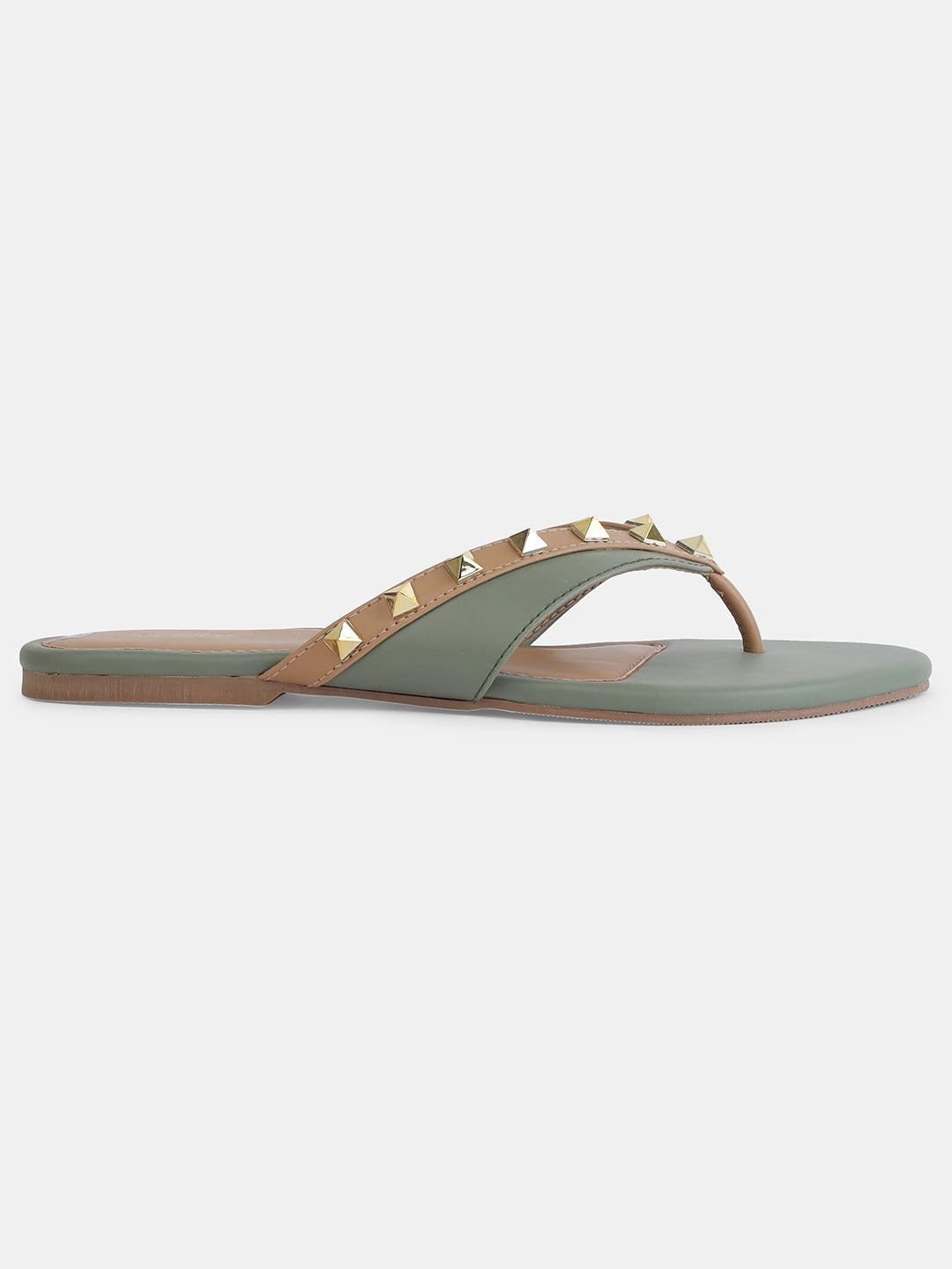 Aiwie Women's Studded Flat Slip-On Sandals with Toe Ring and Cushioned Footbed Ð Stylish Daily and Party Wear Footwear