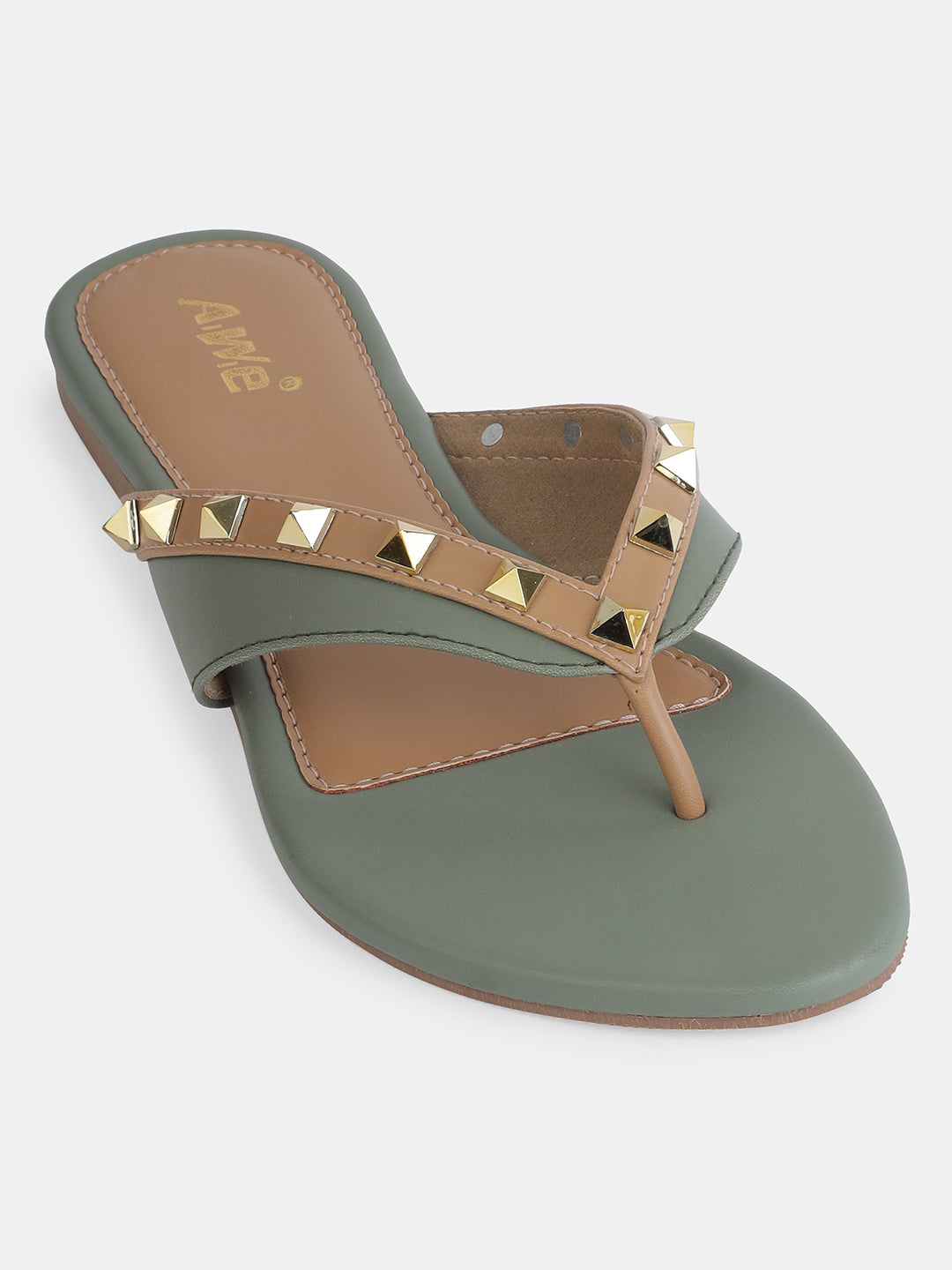 Aiwie Women's Studded Flat Slip-On Sandals with Toe Ring and Cushioned Footbed Ð Stylish Daily and Party Wear Footwear