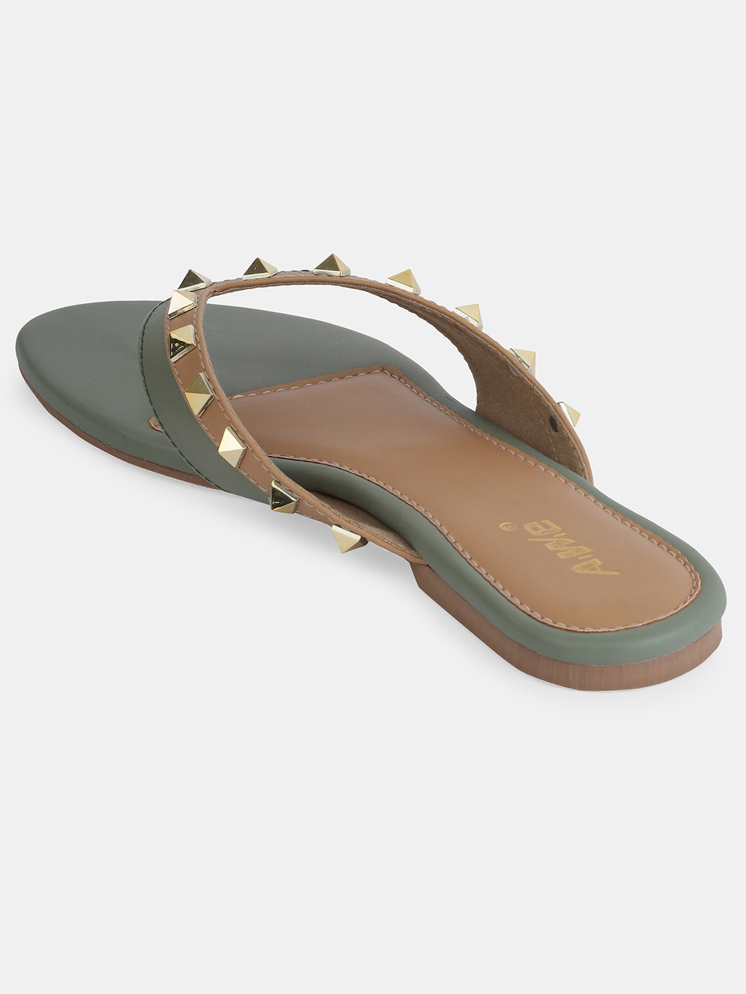 Aiwie Women's Studded Flat Slip-On Sandals with Toe Ring and Cushioned Footbed Ð Stylish Daily and Party Wear Footwear