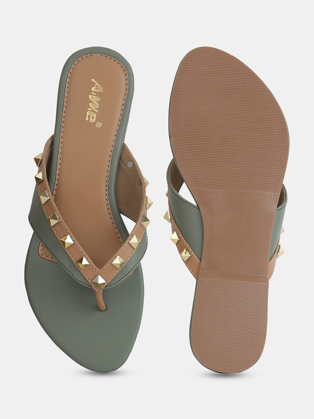 Aiwie Women's Studded Flat Slip-On Sandals with Toe Ring and Cushioned Footbed Ð Stylish Daily and Party Wear Footwear