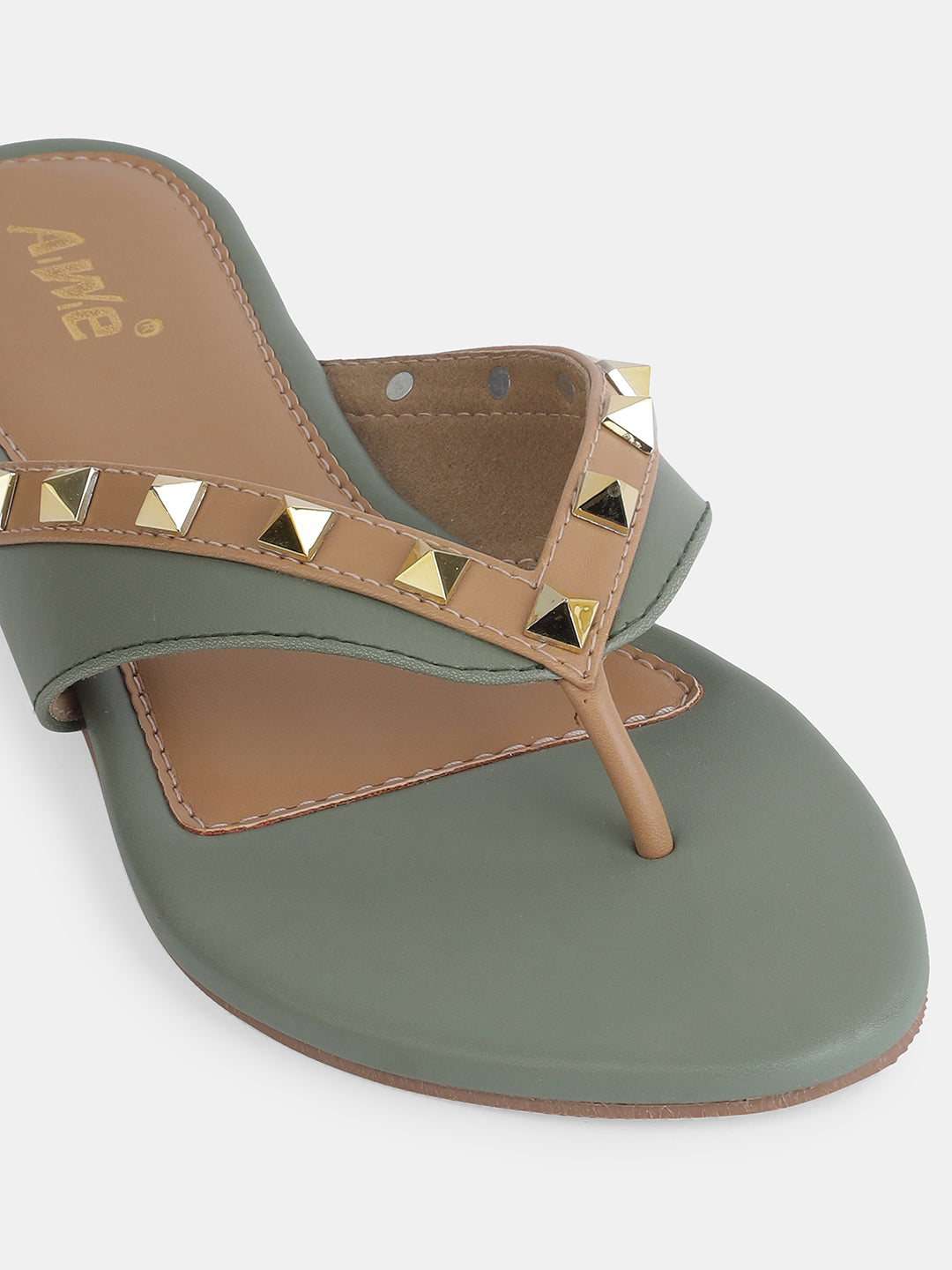 Aiwie Women's Studded Flat Slip-On Sandals with Toe Ring and Cushioned Footbed Ð Stylish Daily and Party Wear Footwear
