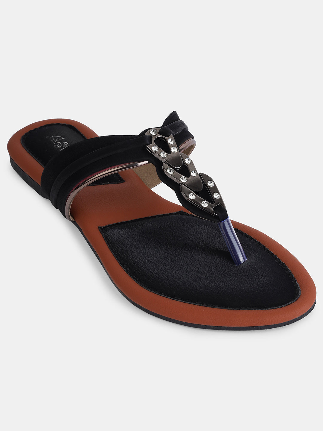 Aiwie Women's Slip-On Toe-Ring Sandals with Decorative Metal Accent Ð Elegant Daily and Ethnic Wear Flat Footwear