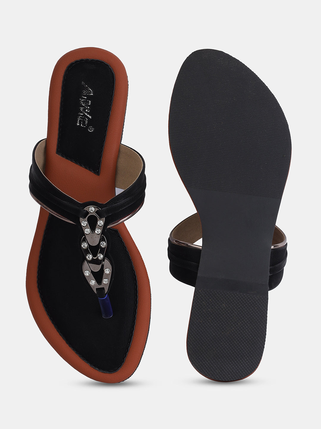 Aiwie Women's Slip-On Toe-Ring Sandals with Decorative Metal Accent Ð Elegant Daily and Ethnic Wear Flat Footwear