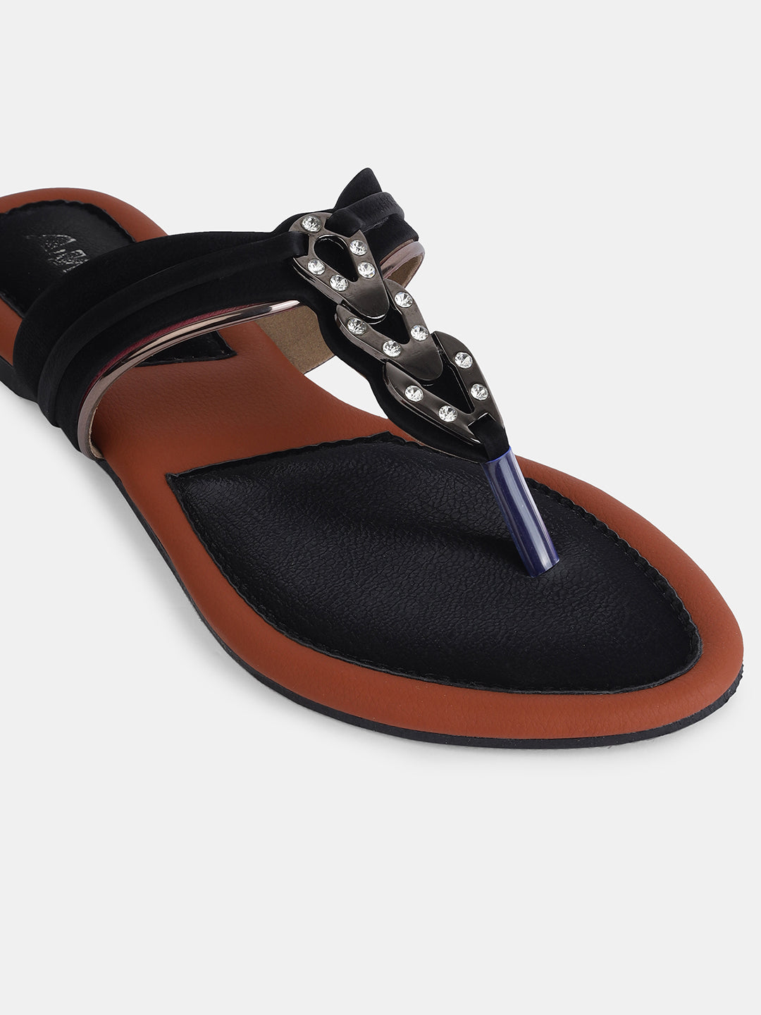 Aiwie Women's Slip-On Toe-Ring Sandals with Decorative Metal Accent Ð Elegant Daily and Ethnic Wear Flat Footwear