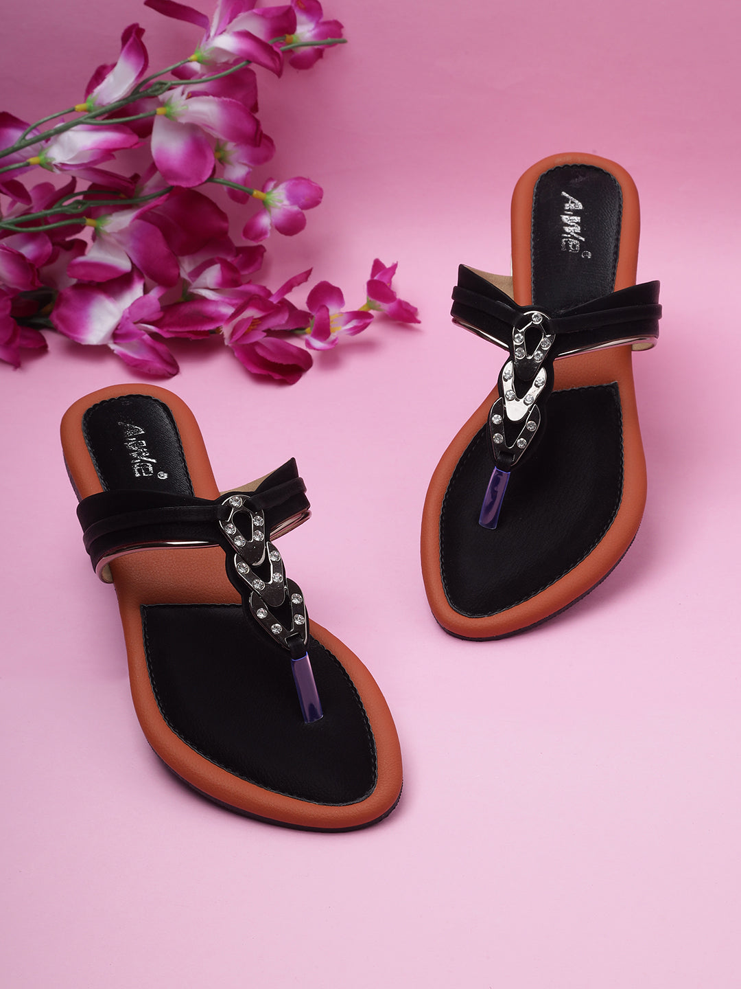 Aiwie Women's Slip-On Toe-Ring Sandals with Decorative Metal Accent Ð Elegant Daily and Ethnic Wear Flat Footwear