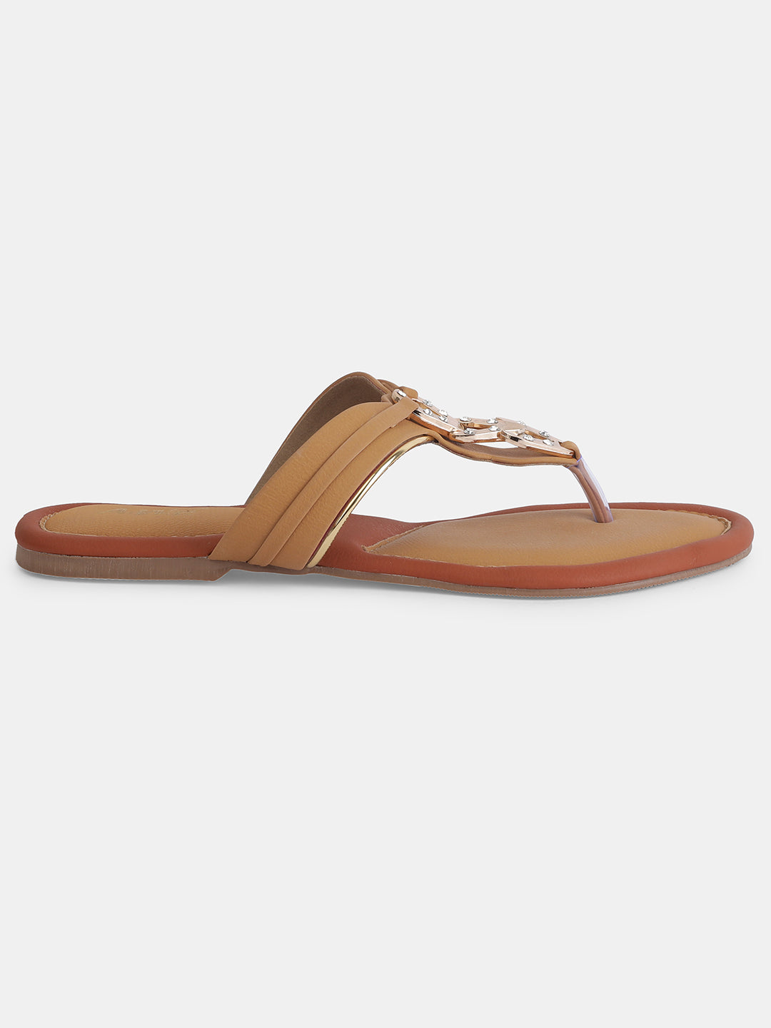 Aiwie Women's Slip-On Toe-Ring Sandals with Decorative Metal Accent Ð Elegant Daily and Ethnic Wear Flat Footwear