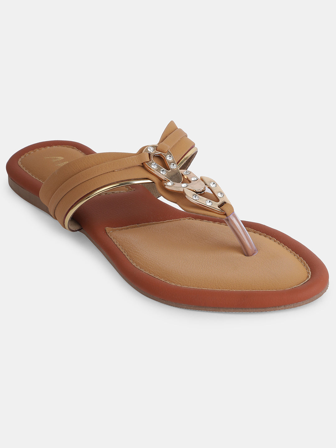 Aiwie Women's Slip-On Toe-Ring Sandals with Decorative Metal Accent Ð Elegant Daily and Ethnic Wear Flat Footwear