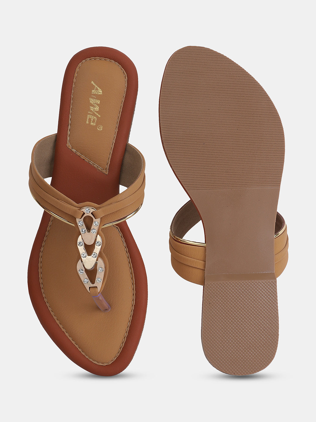 Aiwie Women's Slip-On Toe-Ring Sandals with Decorative Metal Accent Ð Elegant Daily and Ethnic Wear Flat Footwear