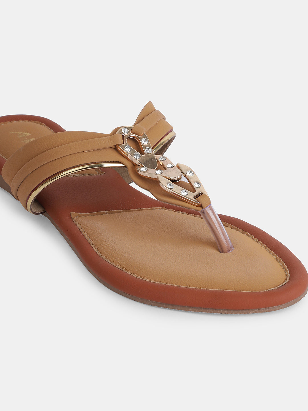 Aiwie Women's Slip-On Toe-Ring Sandals with Decorative Metal Accent Ð Elegant Daily and Ethnic Wear Flat Footwear