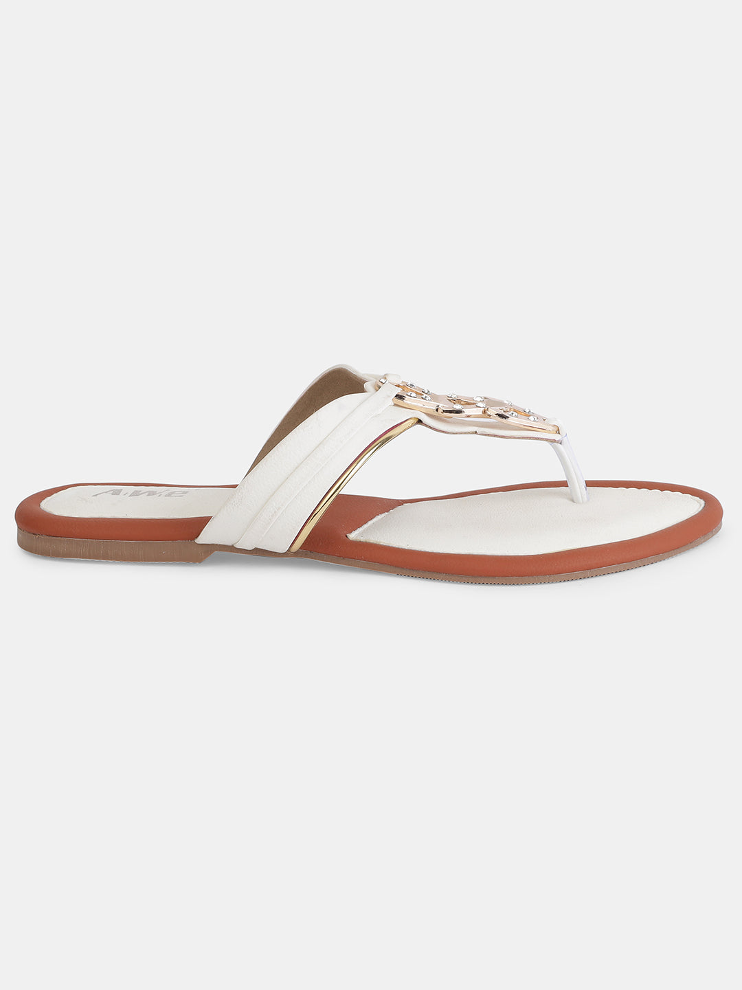 Aiwie Women's Slip-On Toe-Ring Sandals with Decorative Metal Accent Ð Elegant Daily and Ethnic Wear Flat Footwear