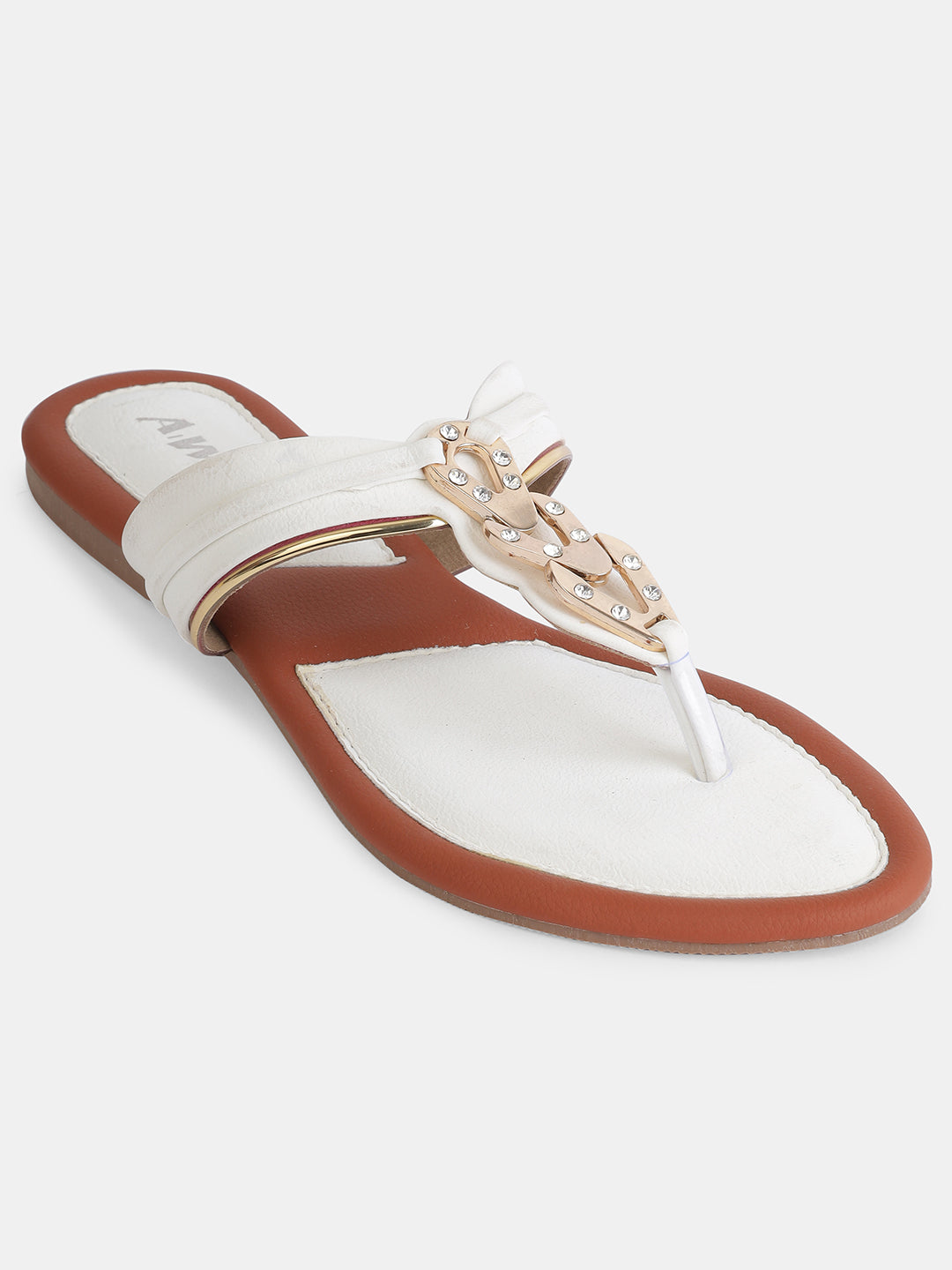 Aiwie Women's Slip-On Toe-Ring Sandals with Decorative Metal Accent Ð Elegant Daily and Ethnic Wear Flat Footwear
