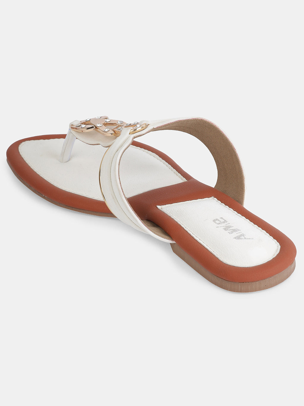 Aiwie Women's Slip-On Toe-Ring Sandals with Decorative Metal Accent Ð Elegant Daily and Ethnic Wear Flat Footwear