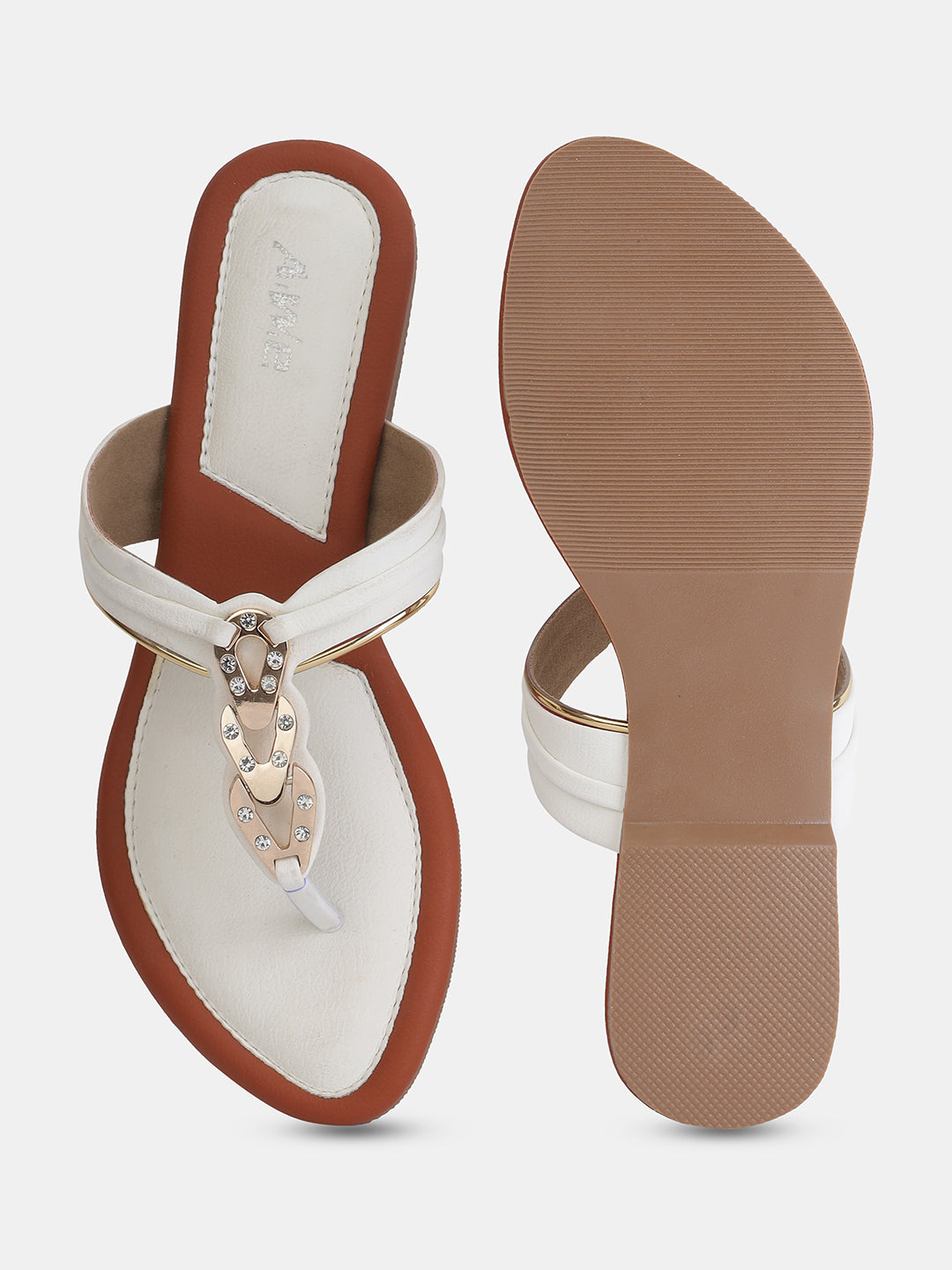 Aiwie Women's Slip-On Toe-Ring Sandals with Decorative Metal Accent Ð Elegant Daily and Ethnic Wear Flat Footwear