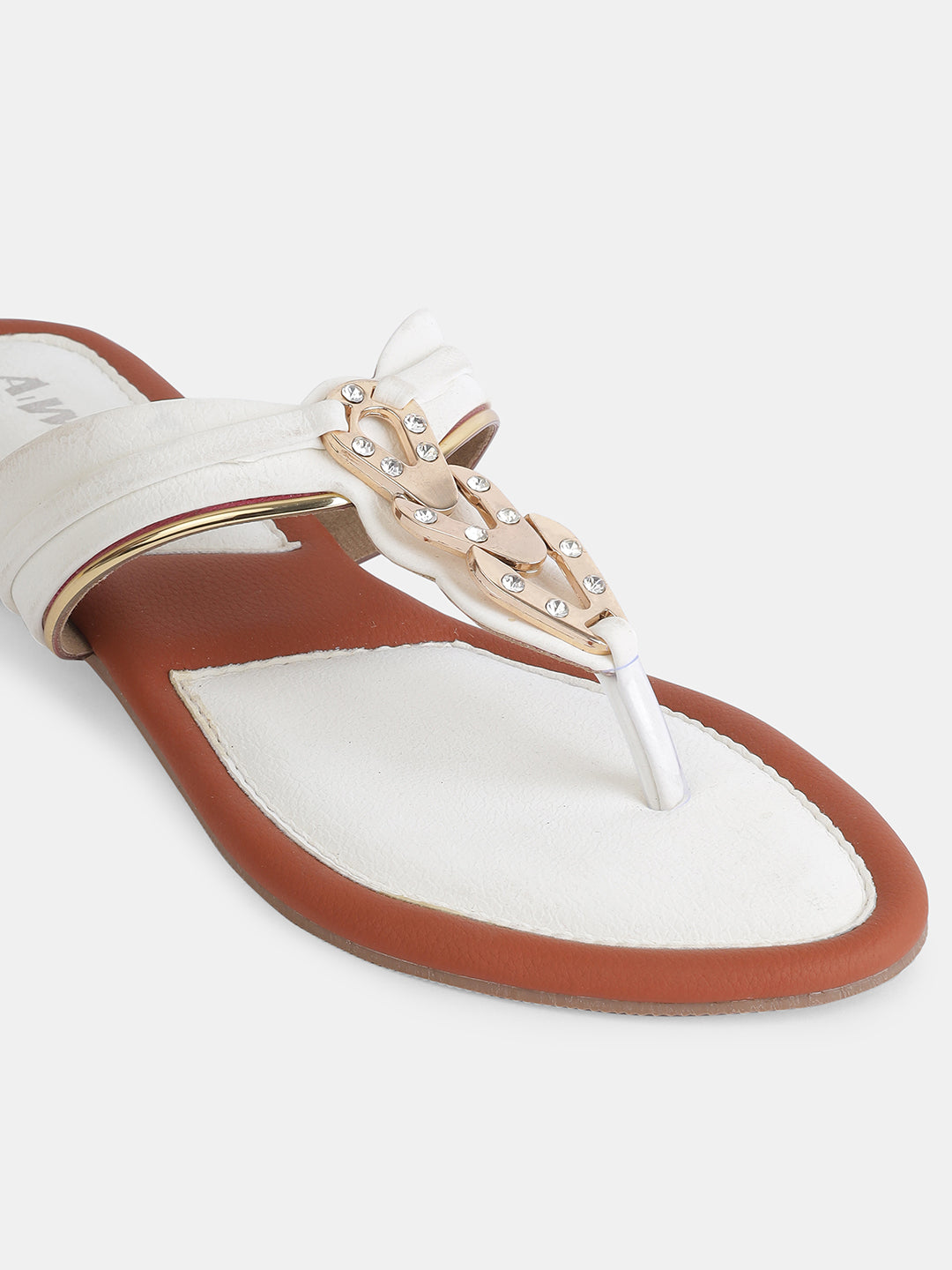 Aiwie Women's Slip-On Toe-Ring Sandals with Decorative Metal Accent Ð Elegant Daily and Ethnic Wear Flat Footwear