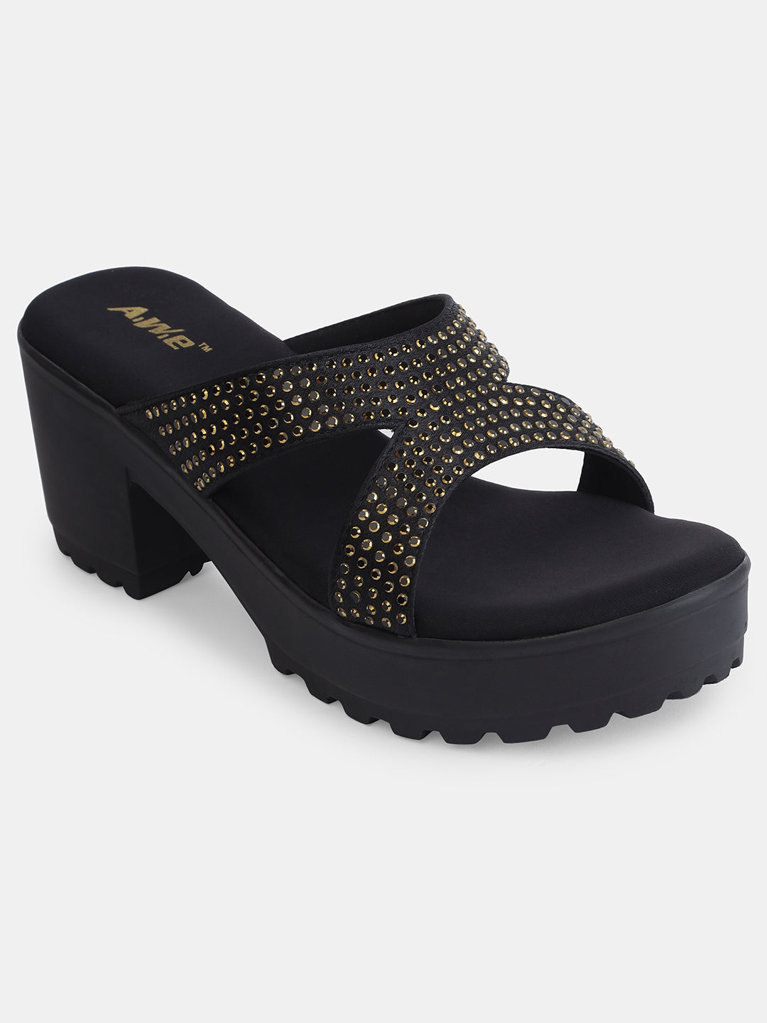 Aiwie Womens Heeled Slip-On Sandals with Criss-Cross Studded Straps Ð Comfortable and Fashionable Party & Casual Wear Footwear Heel Size : 2.5 Inches