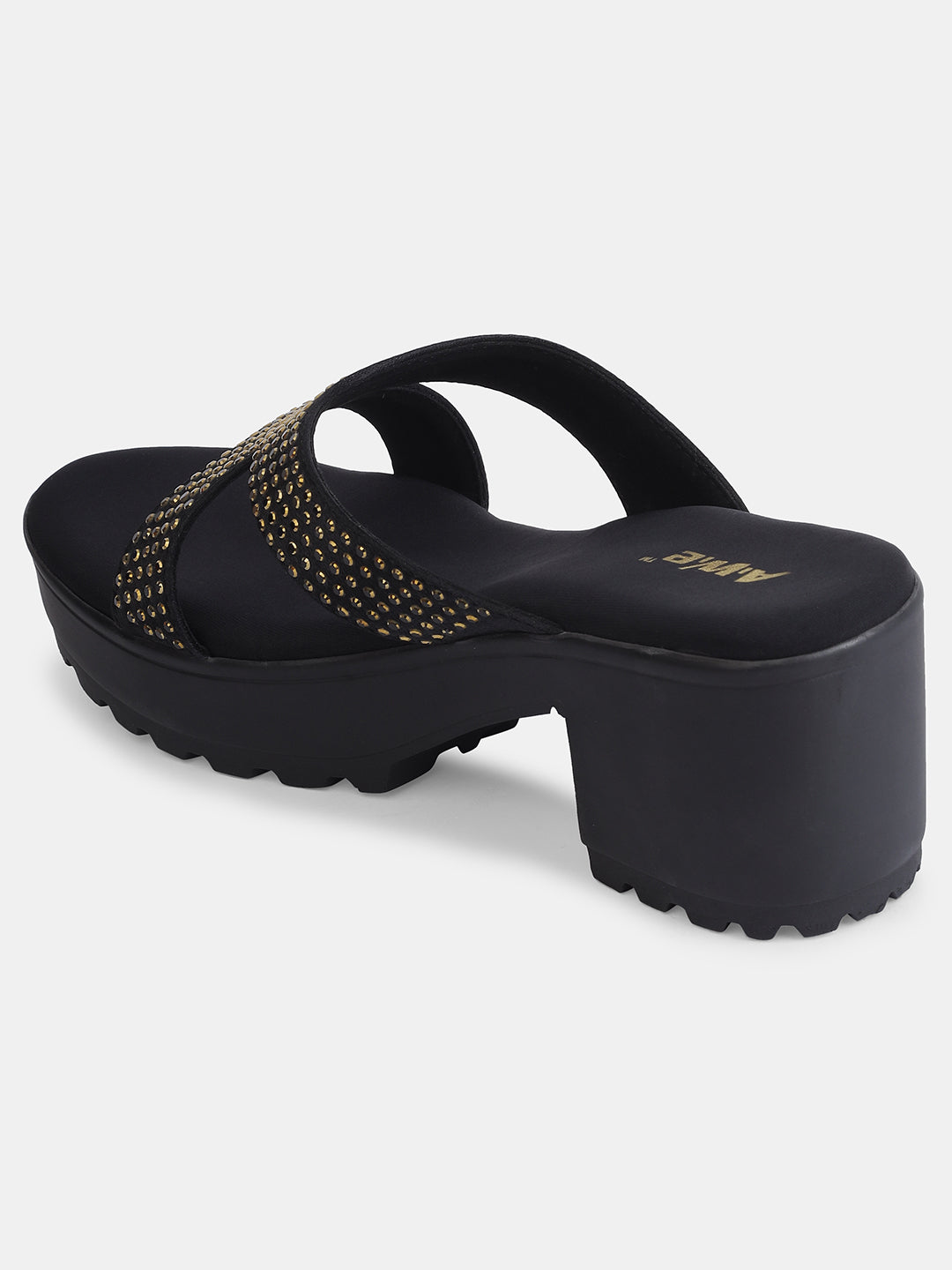 Aiwie Womens Heeled Slip-On Sandals with Criss-Cross Studded Straps Ð Comfortable and Fashionable Party & Casual Wear Footwear Heel Size : 2.5 Inches