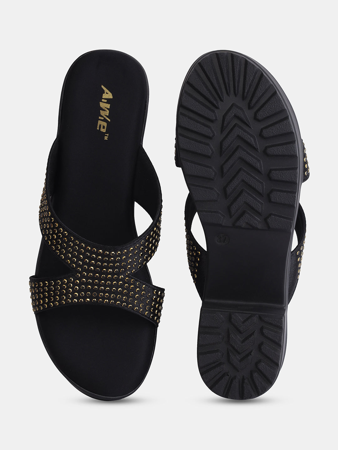 Aiwie Womens Heeled Slip-On Sandals with Criss-Cross Studded Straps Ð Comfortable and Fashionable Party & Casual Wear Footwear Heel Size : 2.5 Inches