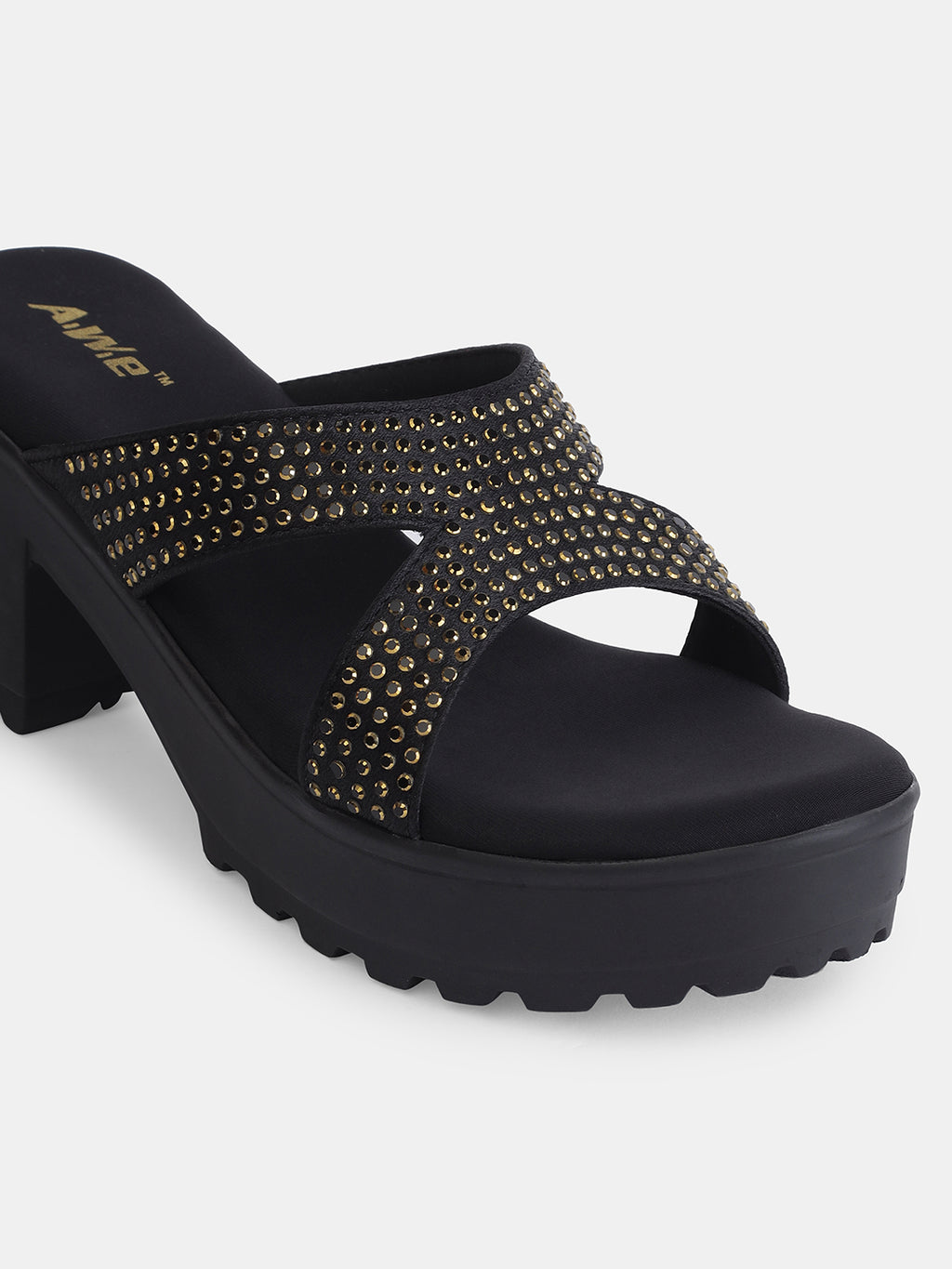 Aiwie Womens Heeled Slip-On Sandals with Criss-Cross Studded Straps Ð Comfortable and Fashionable Party & Casual Wear Footwear Heel Size : 2.5 Inches