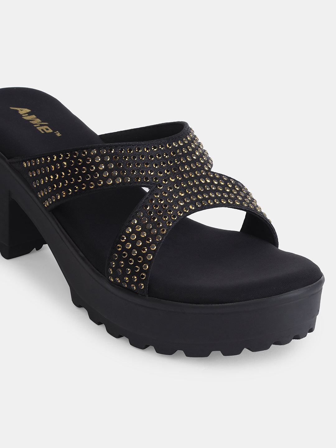 Aiwie Womens Heeled Slip-On Sandals with Criss-Cross Studded Straps Ð Comfortable and Fashionable Party & Casual Wear Footwear Heel Size : 2.5 Inches