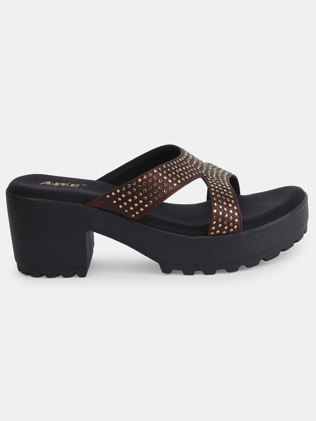 Aiwie Womens Heeled Slip-On Sandals with Criss-Cross Studded Straps Ð Comfortable and Fashionable Party & Casual Wear Footwear Heel Size : 2.5 Inches