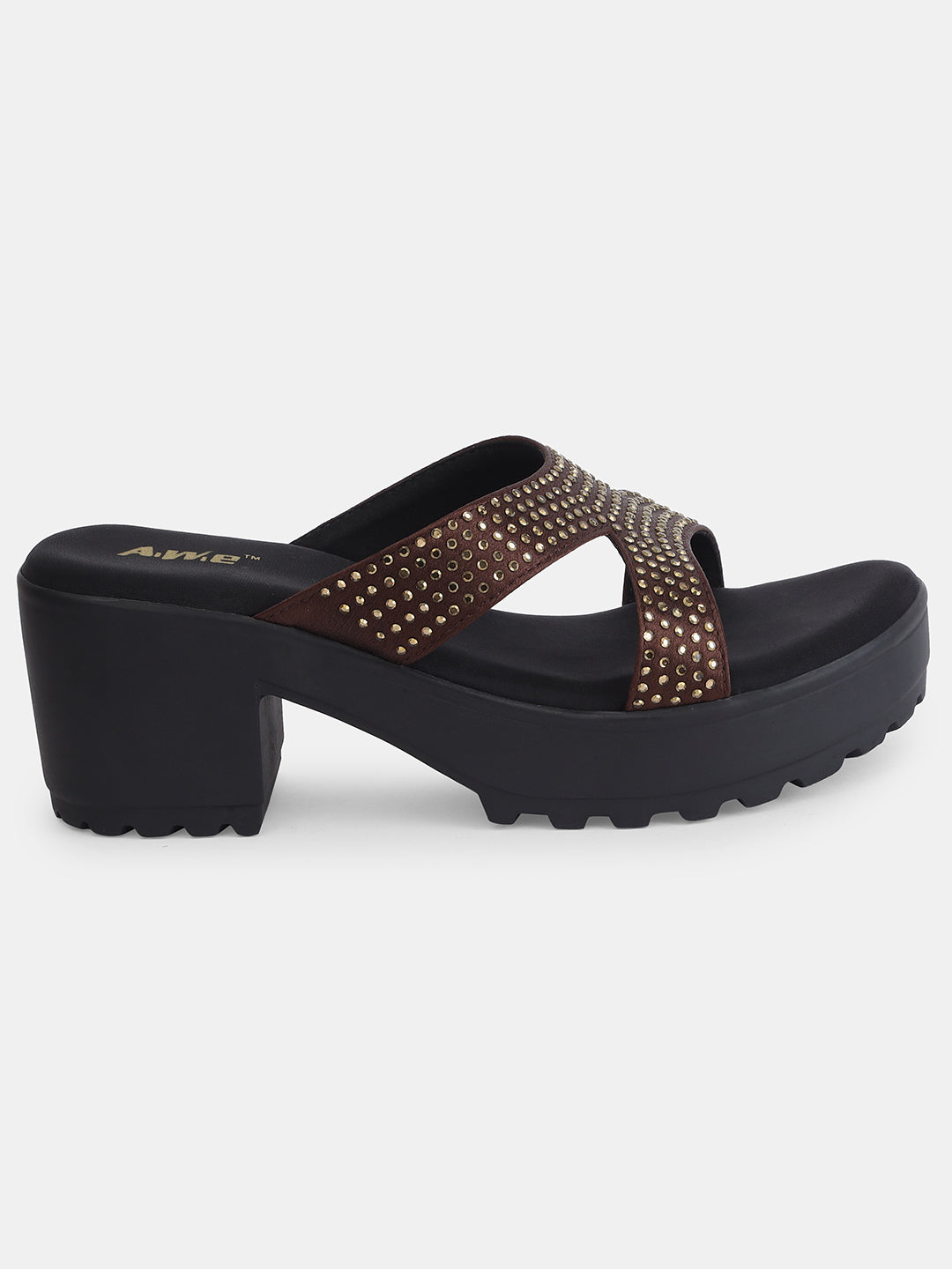 Aiwie Womens Heeled Slip-On Sandals with Criss-Cross Studded Straps Ð Comfortable and Fashionable Party & Casual Wear Footwear Heel Size : 2.5 Inches