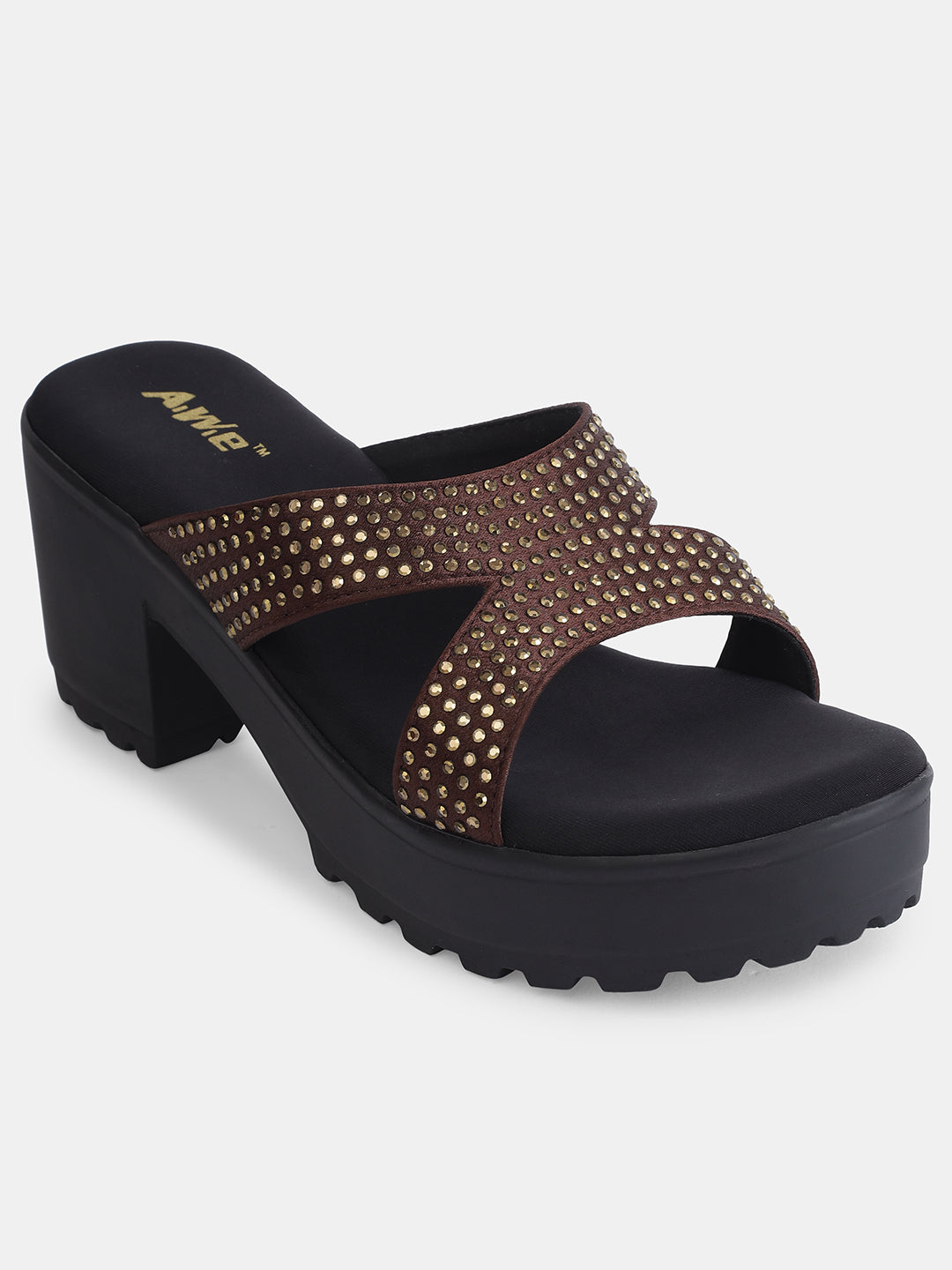 Aiwie Womens Heeled Slip-On Sandals with Criss-Cross Studded Straps Ð Comfortable and Fashionable Party & Casual Wear Footwear Heel Size : 2.5 Inches