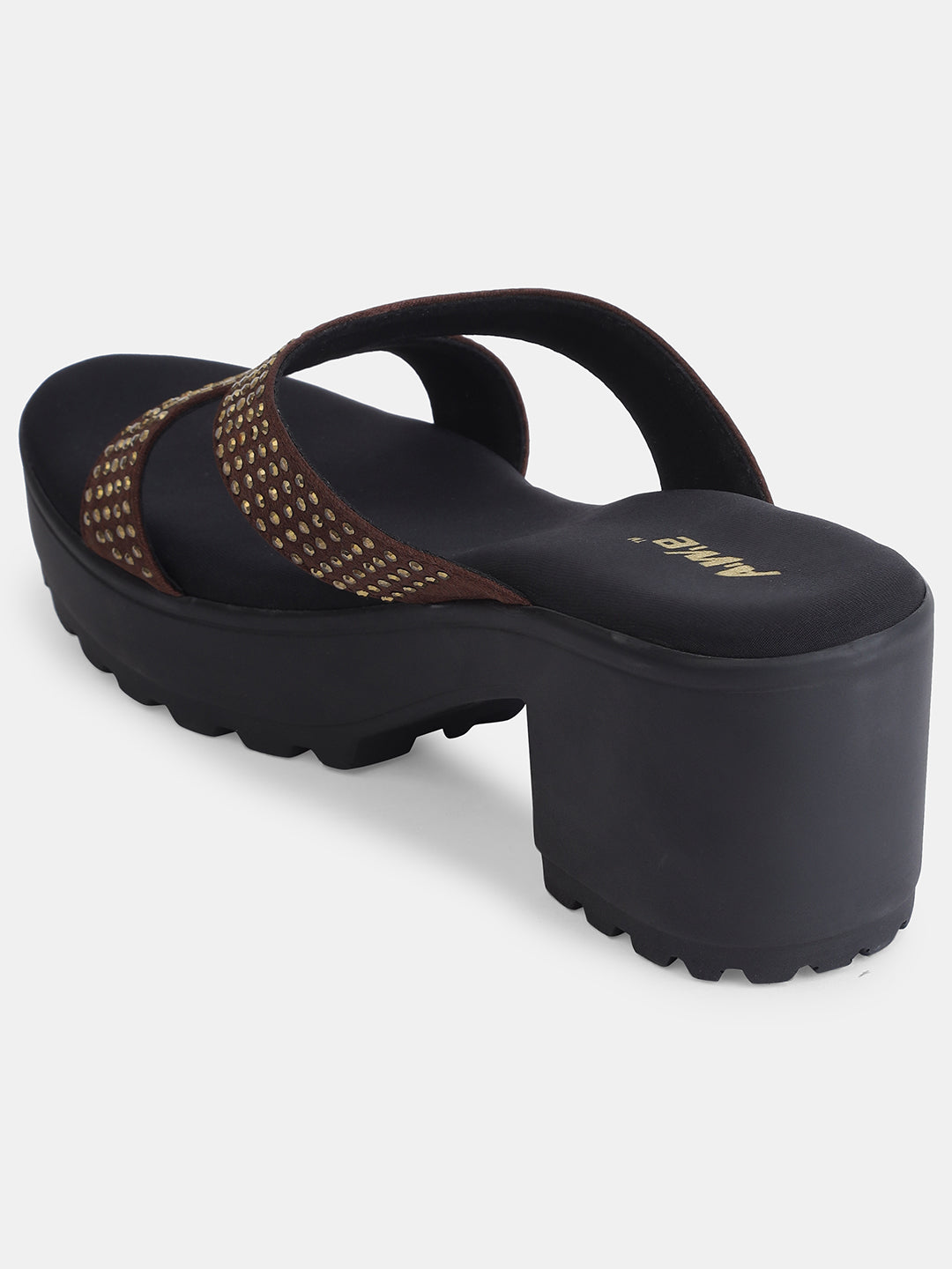 Aiwie Womens Heeled Slip-On Sandals with Criss-Cross Studded Straps Ð Comfortable and Fashionable Party & Casual Wear Footwear Heel Size : 2.5 Inches