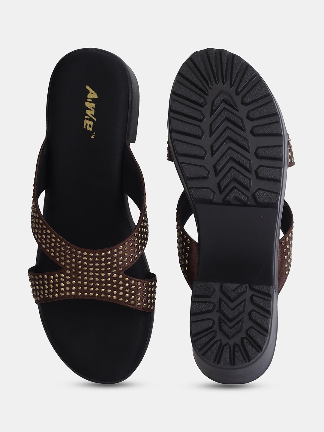 Aiwie Womens Heeled Slip-On Sandals with Criss-Cross Studded Straps Ð Comfortable and Fashionable Party & Casual Wear Footwear Heel Size : 2.5 Inches