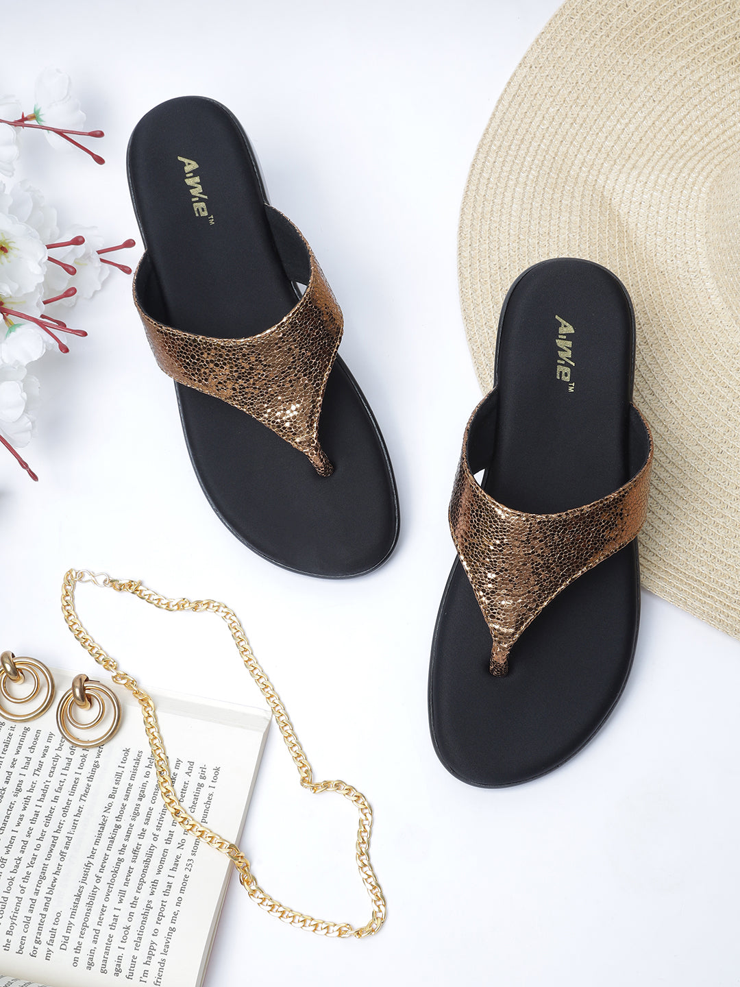Aiwie Women's Slip-On Comfort Sandals with Textured Strap and Cushioned Sole Ð Lightweight Daily Wear Flats for Casual & Travel Use