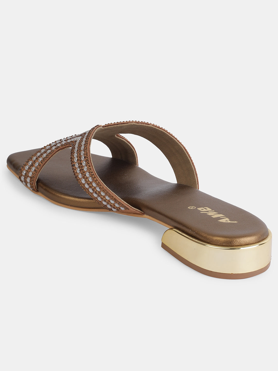 Aiwie Women's Embellished Slip-On Sandals with Square Toe and Beaded Strap Ð Elegant Flats for Ethnic, Festive & Casual Wear